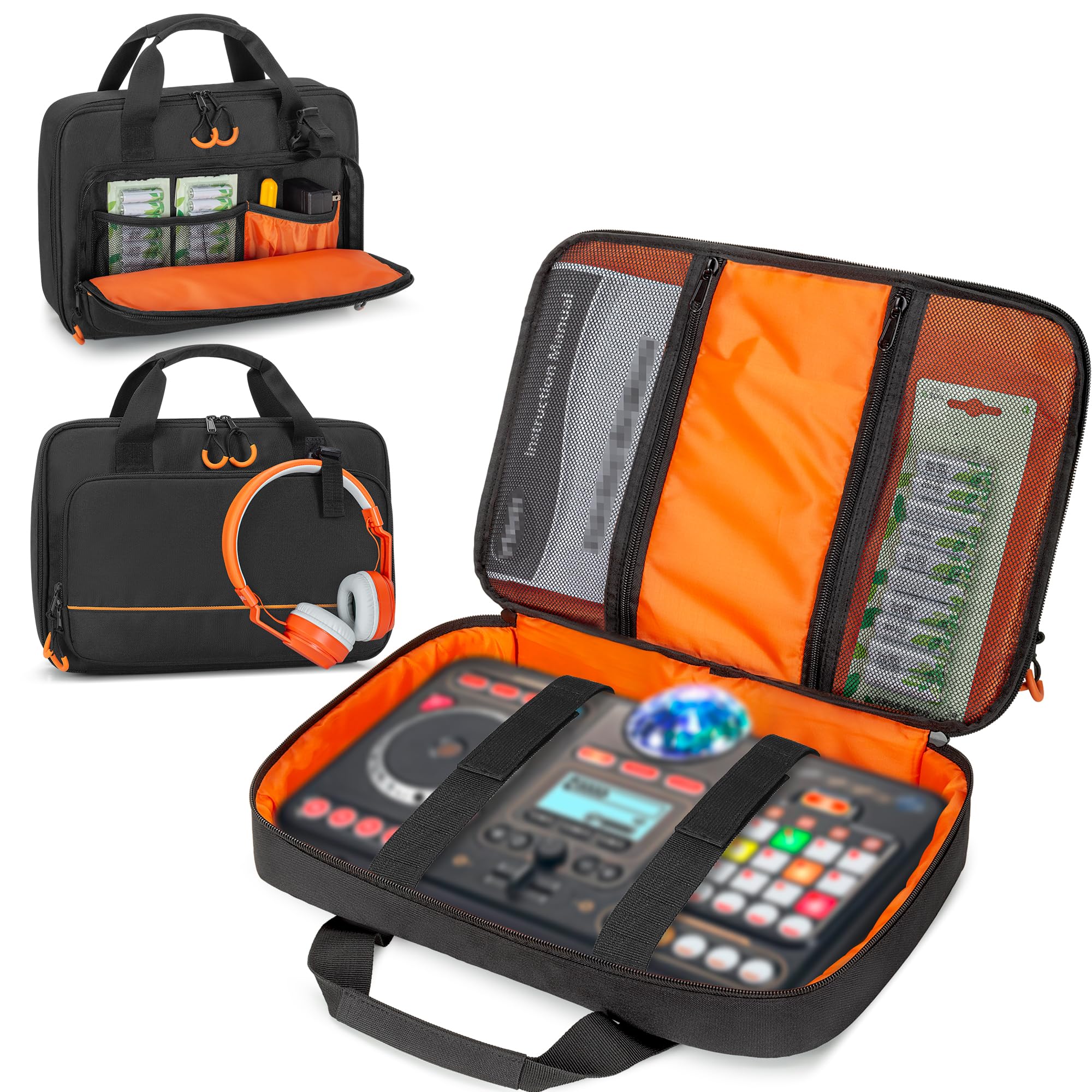 Padded Carrying Bag Compatible with VTech Kidi Star DJ Mixer/Kidi DJ Mix, Small DJ Mixer Storage Bag with Accessory Pockets for Cable, User Guide, Batteries or Other Accessories - Empty Bag Black