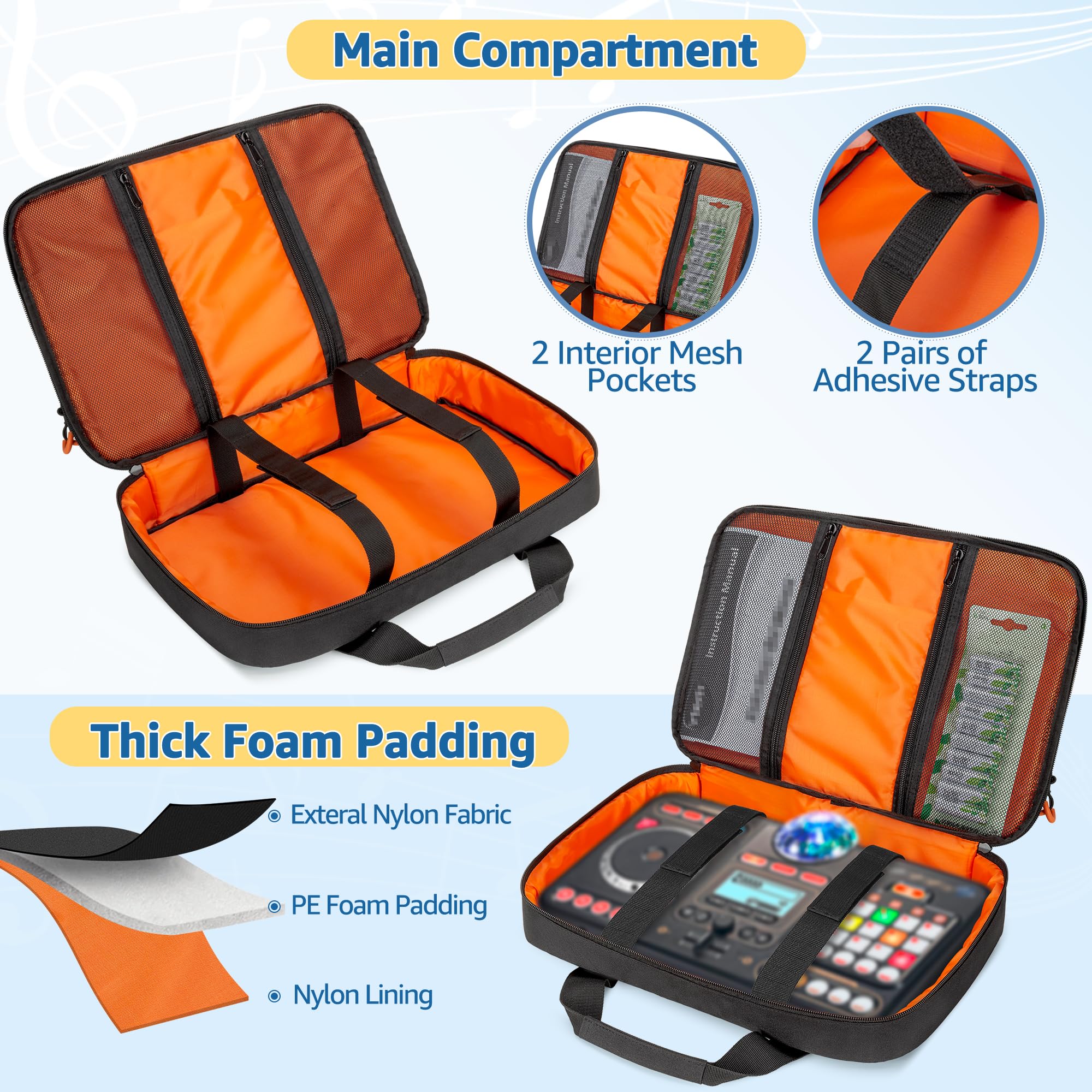Padded Carrying Bag Compatible with VTech Kidi Star DJ Mixer/Kidi DJ Mix, Small DJ Mixer Storage Bag with Accessory Pockets for Cable, User Guide, Batteries or Other Accessories - Empty Bag Black - Image 2