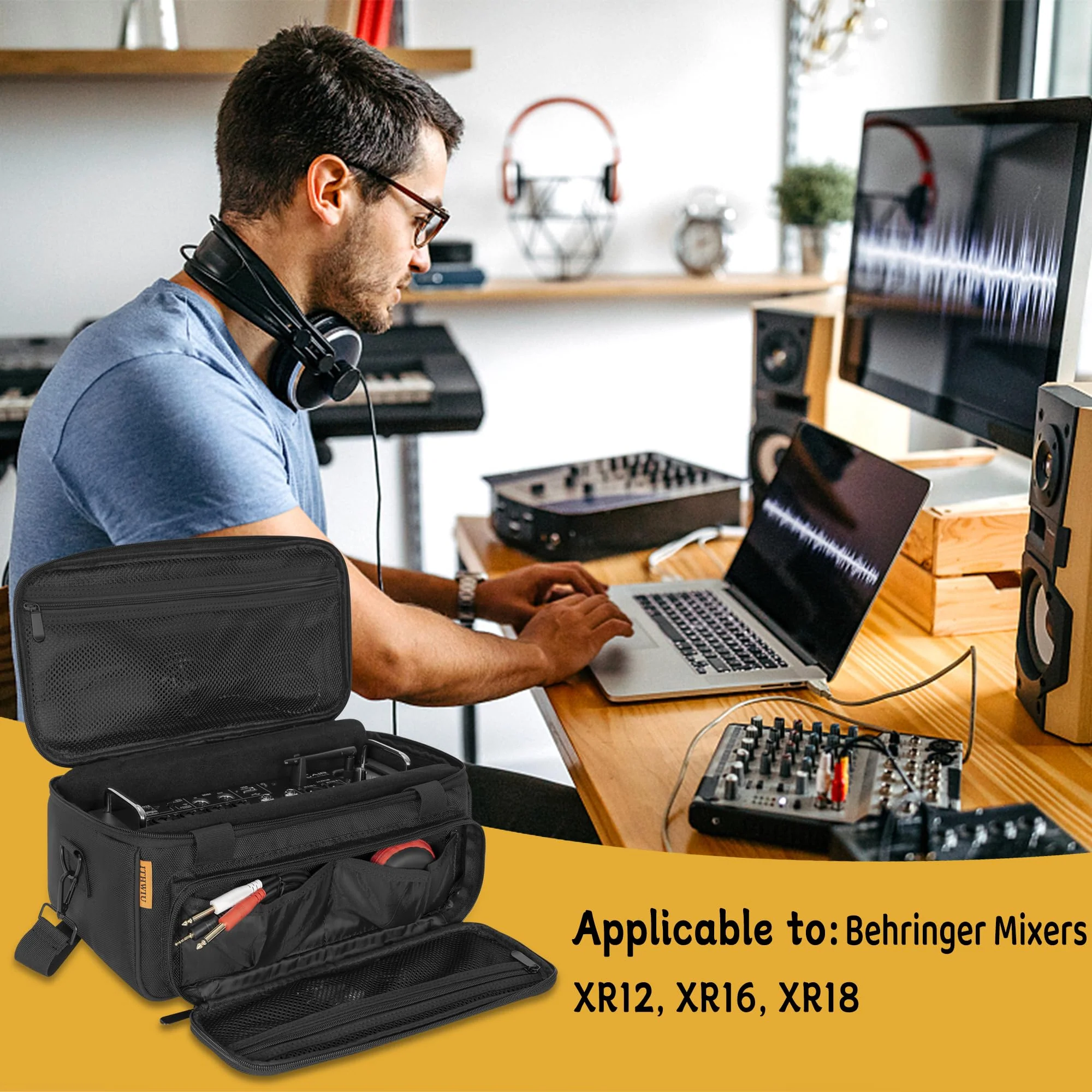 Padded Mixer Carry Bag Fits Behringer X-AIR Series Mixers( XR12,XR16,XR18), L 14.6" x W 7.5" x H 6.7" Black - Image 8