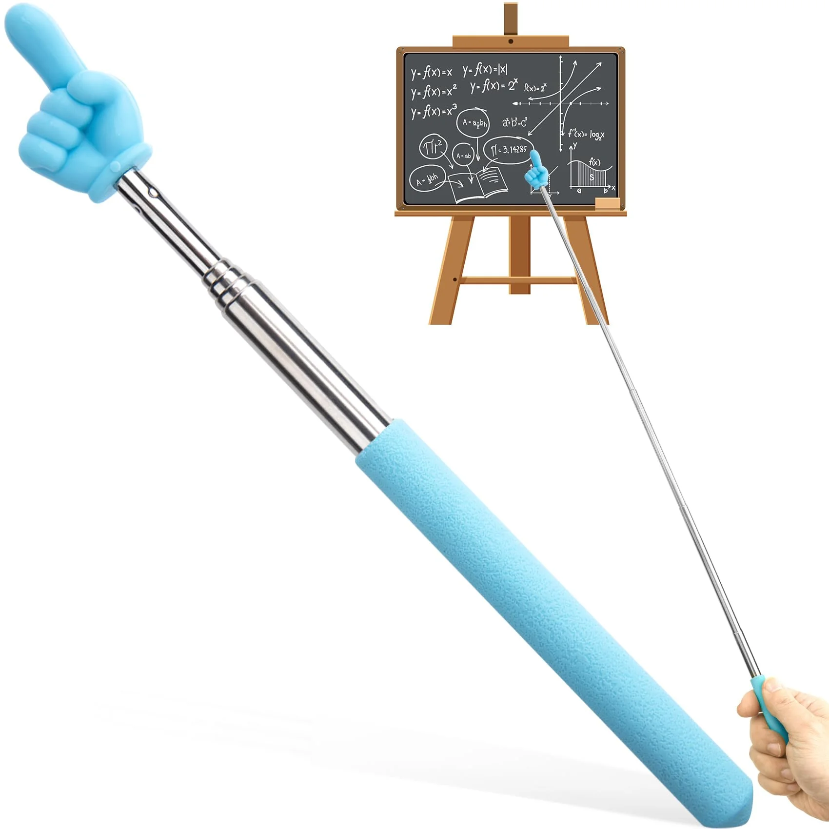 PAGOW Retractable Teacher Pointer Stick, Hand Pointer Stick, Student Finger Pointing Stick, Extendable School Supplies for Reading, Classroom (Light Blue, Finger) Finger1, Light Blue