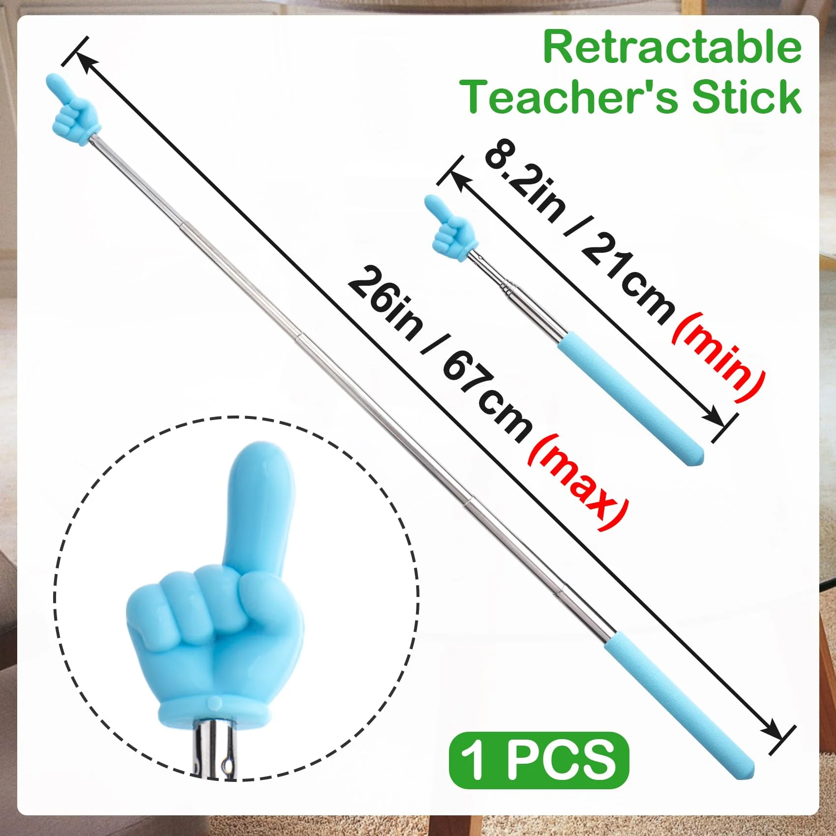 PAGOW Retractable Teacher Pointer Stick, Hand Pointer Stick, Student Finger Pointing Stick, Extendable School Supplies for Reading, Classroom (Light Blue, Finger) Finger1, Light Blue - Image 2