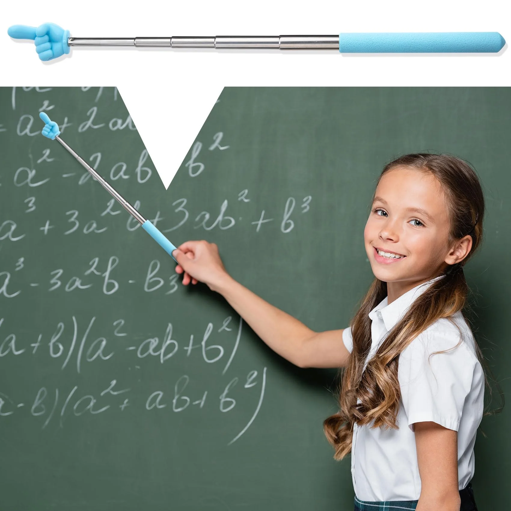 PAGOW Retractable Teacher Pointer Stick, Hand Pointer Stick, Student Finger Pointing Stick, Extendable School Supplies for Reading, Classroom (Light Blue, Finger) Finger1, Light Blue - Image 4