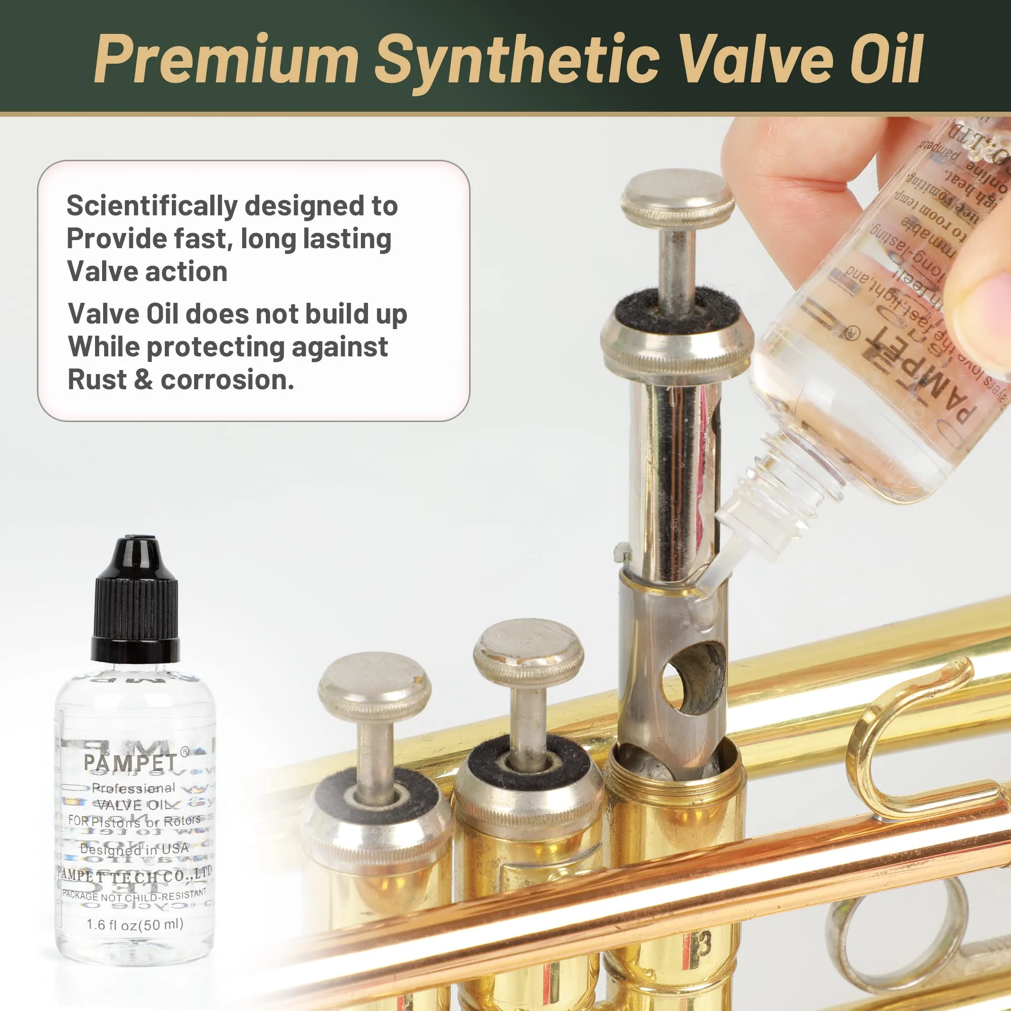 PAMPET Trumpet Care Kit, Professional Trumpet Cleaning Kit Care Your Trumpet with Valve Oil, Brass Polishing Spray, Slide Grease, Brushes - Image 5