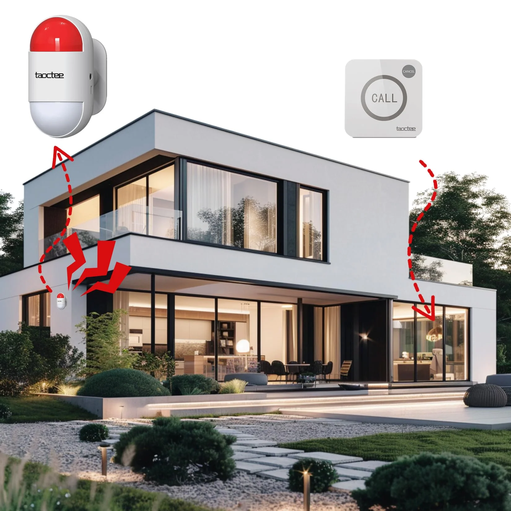 Panic Button Alarm for House Remote Control Strobe Siren Alarm System Sound & Light Emergency Panic Button for Security,Elderly,Office (Battery Operated&USB Charging) 1 Siren+2 Buttons - Image 3