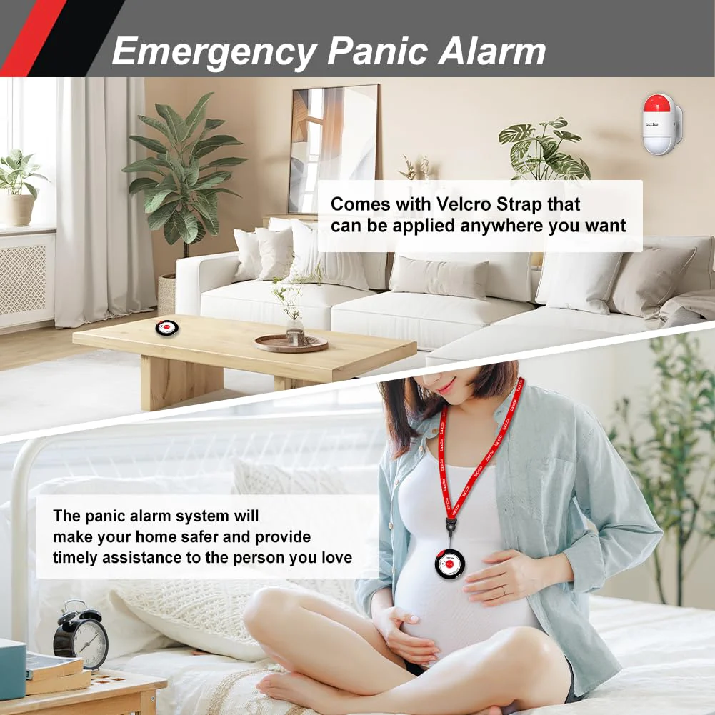 Panic Button Alarm for Security Emergency Remote Panic Alarm Siren for Home Strobe Siren,Lightweight and Compact Button with Lanyard,Emergency Alert System for House Business Shop(Battery/USB) 1 Siren+1 Button - Image 5