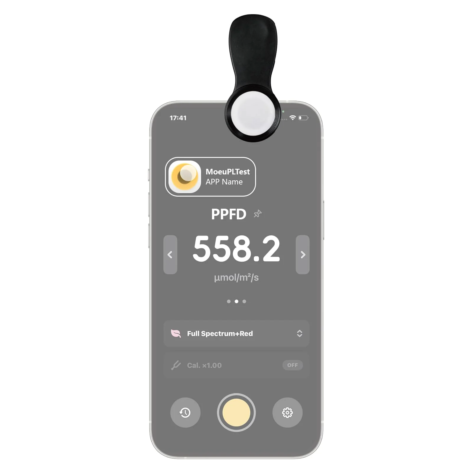 PAR (PPFD) Light Meter Clip for LED Grow Lights – Precision Diffuser with Dedicated iPhone App(MoeuPLTest), Full Spectrum + 660nm Included Free