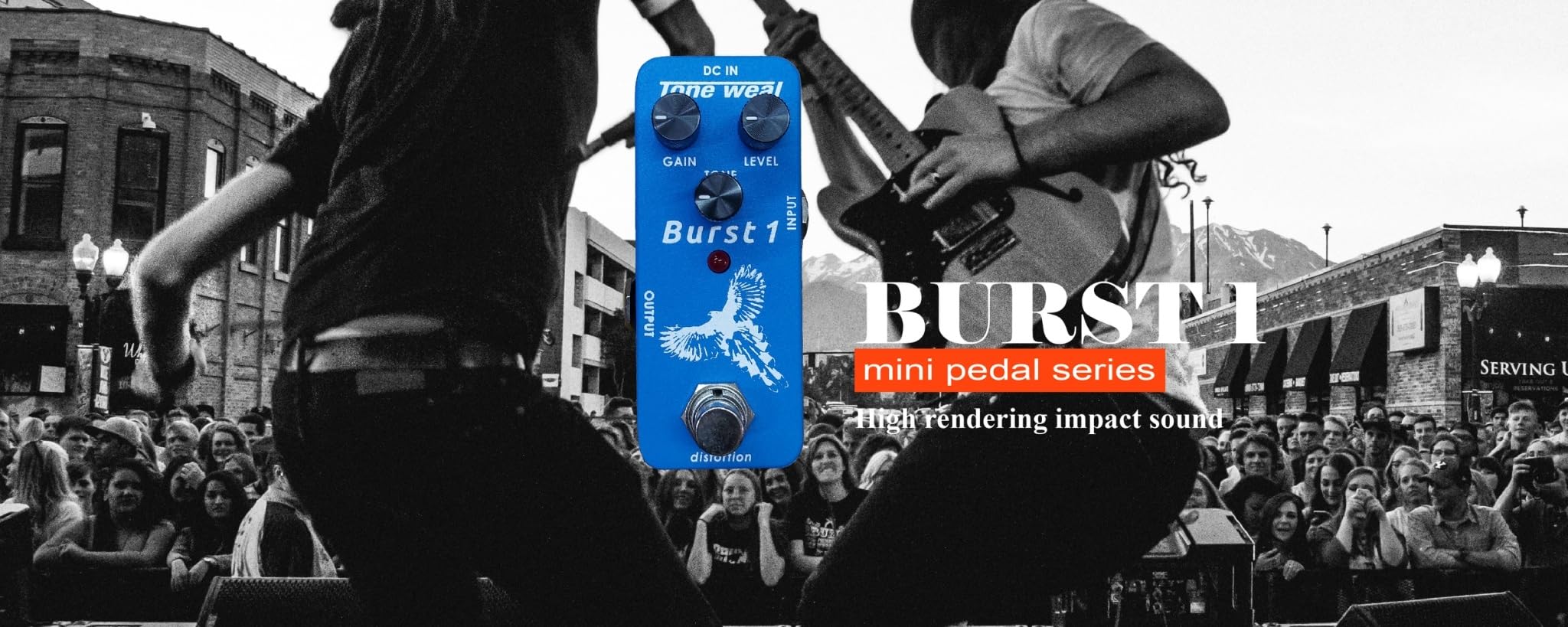 Part of the MINI pedal series Burst1 Distortion MINI Pedal, Vintage and pro-quality, High-Impact Metal Tones, High rendering impact, Perfect for Hobby Metal Players, Designed/Made in Taiwan - Image 4