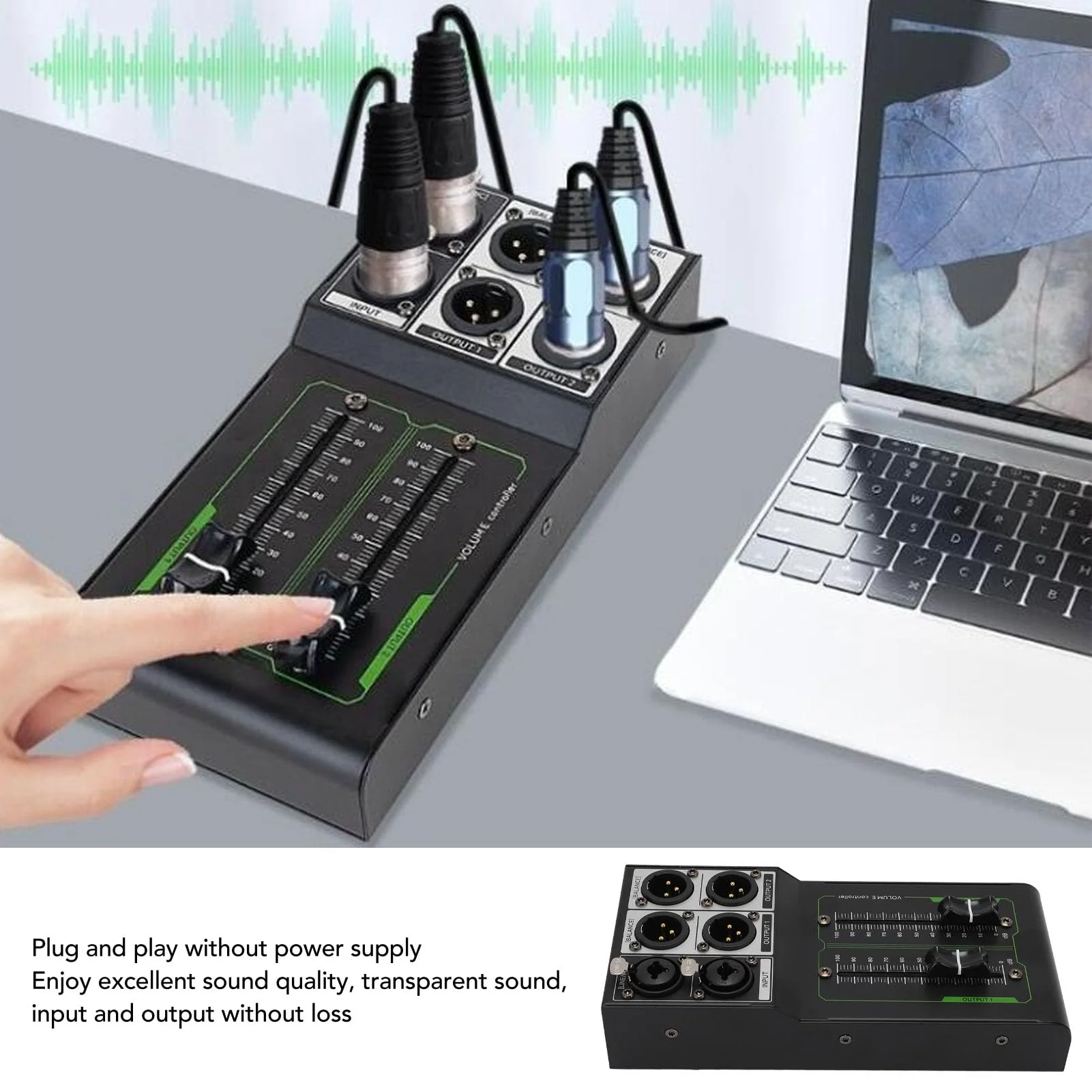 Passive Monitor Volume Controller, XLR 1 Input 2 Output Passive Stereo Studio Controller, High Precise 70Mm Fader, Controller for Studio & Home Audio System - Image 5
