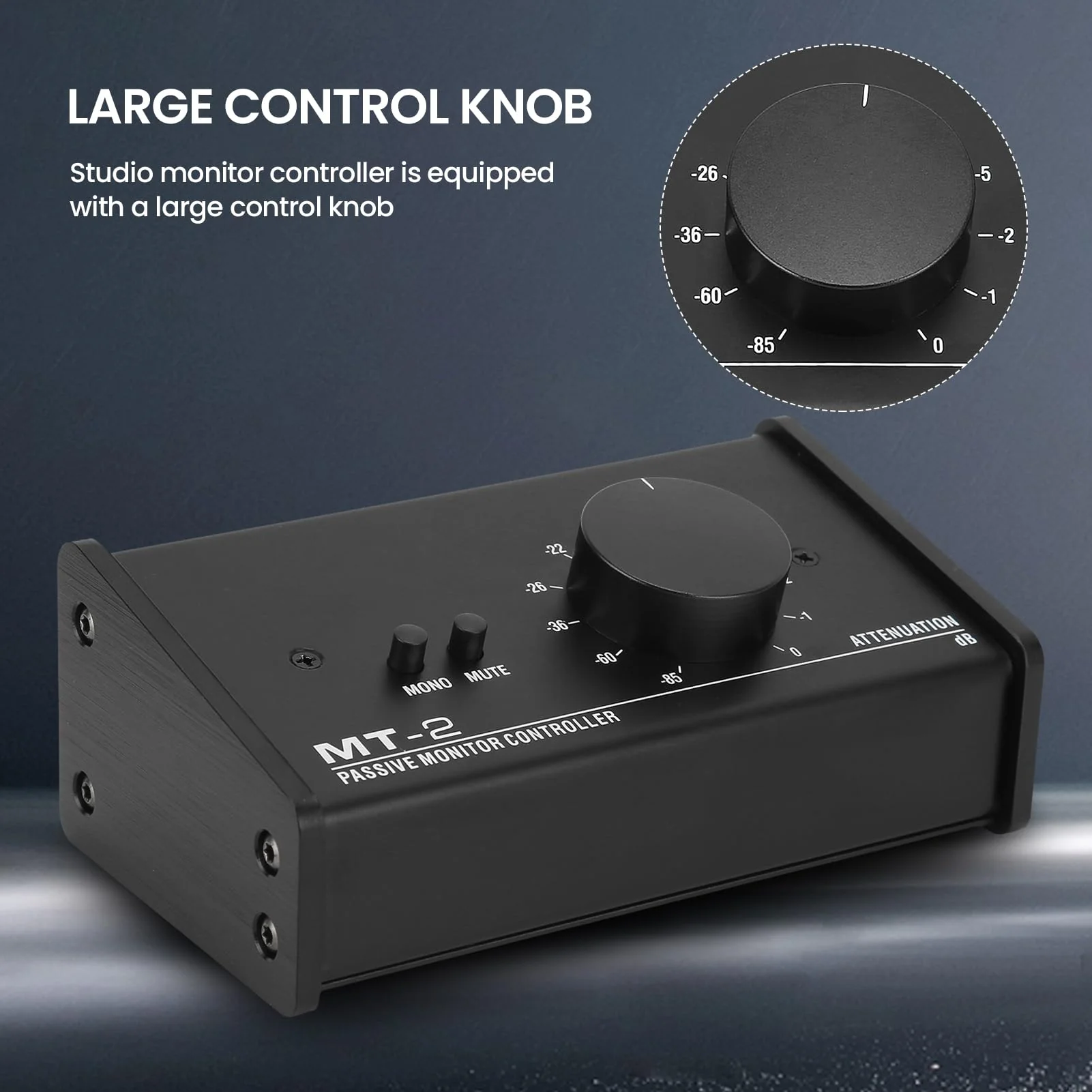 Passive Stereo Volume Controller , Mute Control Large Volume Knob Passive Monitor Controller XLR and 3 for . 5mm Interface Plug and Play for Laptop - Image 3