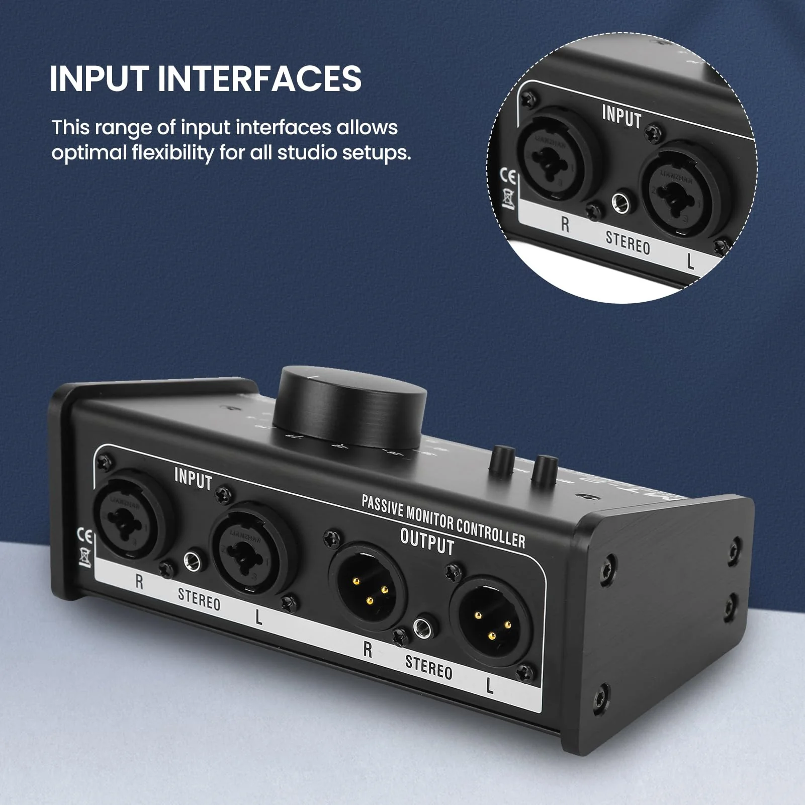 Passive Stereo Volume Controller , Mute Control Large Volume Knob Passive Monitor Controller XLR and 3 for . 5mm Interface Plug and Play for Laptop - Image 6