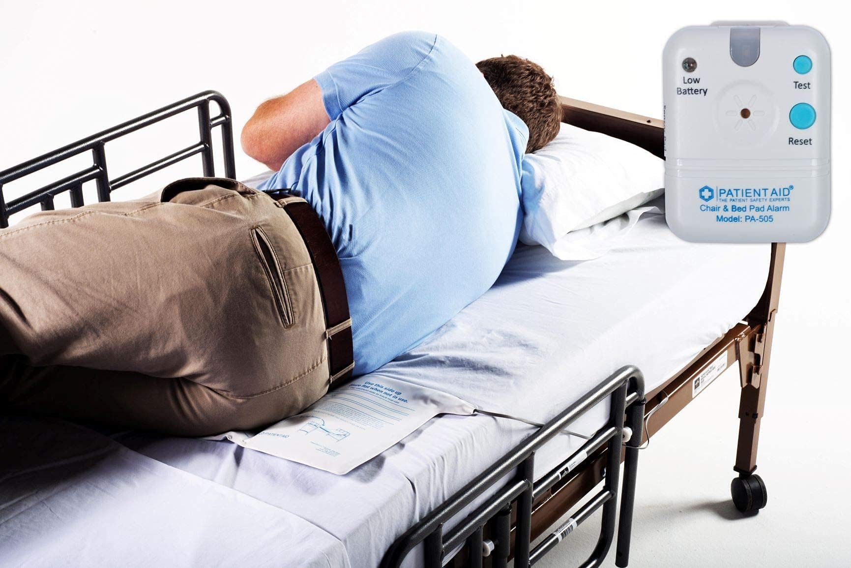 Patient Aid Bed Alarm with 10" x 30" Motion Sensor Pad and Wired Device, Various Ring Sound and Mounting Options, AC Adapter and Battery Powered Wandering and Fall Prevention for Elderly Without Rubber Casing