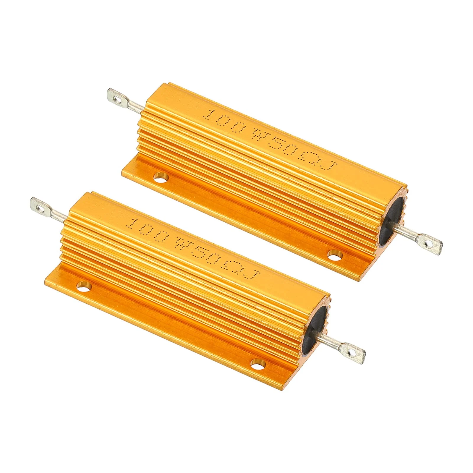 PATIKIL 2pcs 100W 50ohm Aluminium Case Resistor Housing Wire Resistors Screw Tap Power Resistor Gold Tone 50 ohms