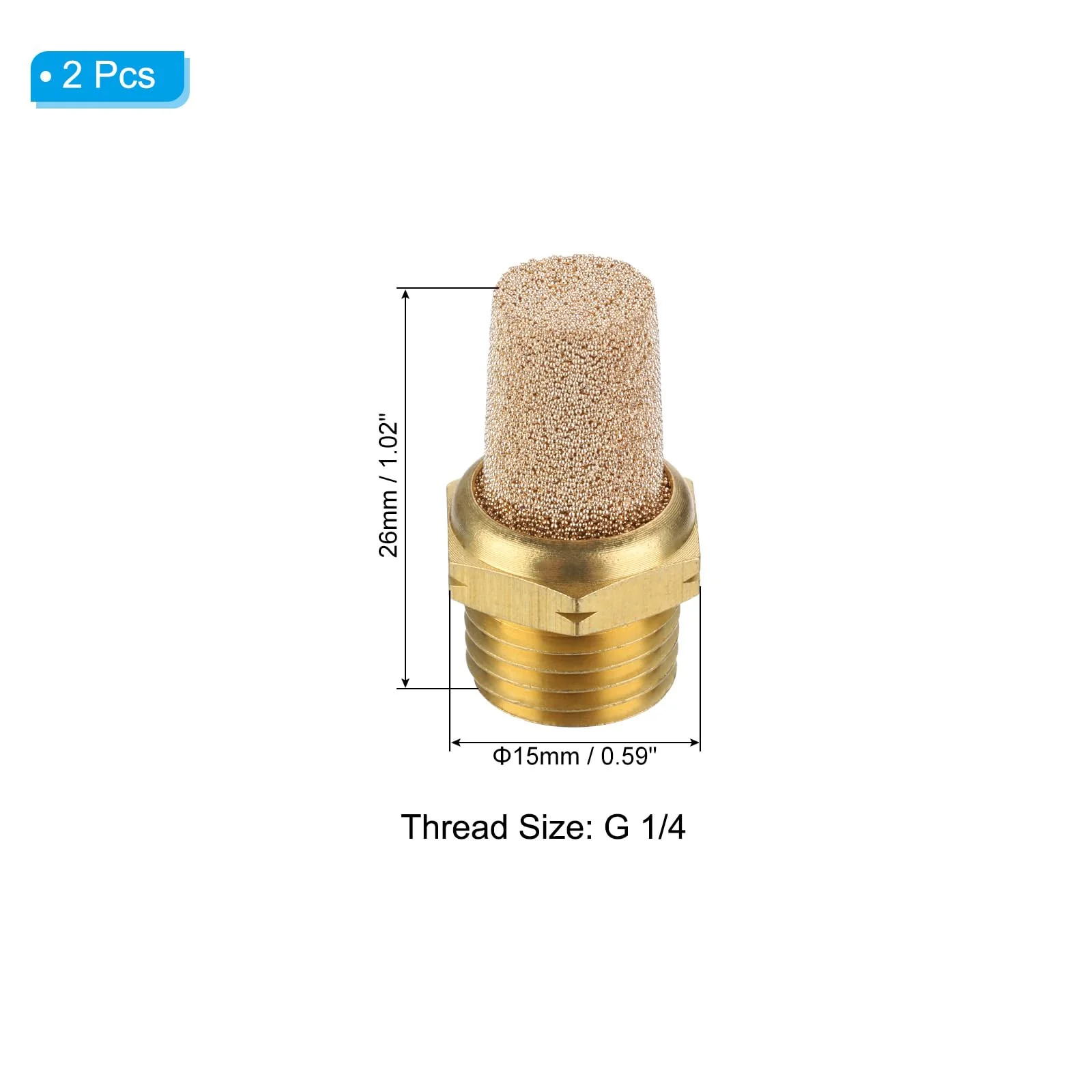 PATIKIL Pneumatic Muffler G 1/4, 2 Pack Sintered Bronze Brass Air Compressor Exhaust Muffler Filters Air Solenoid Valve Muffler Fitting for Automation Pneumatic Equipment, Golden