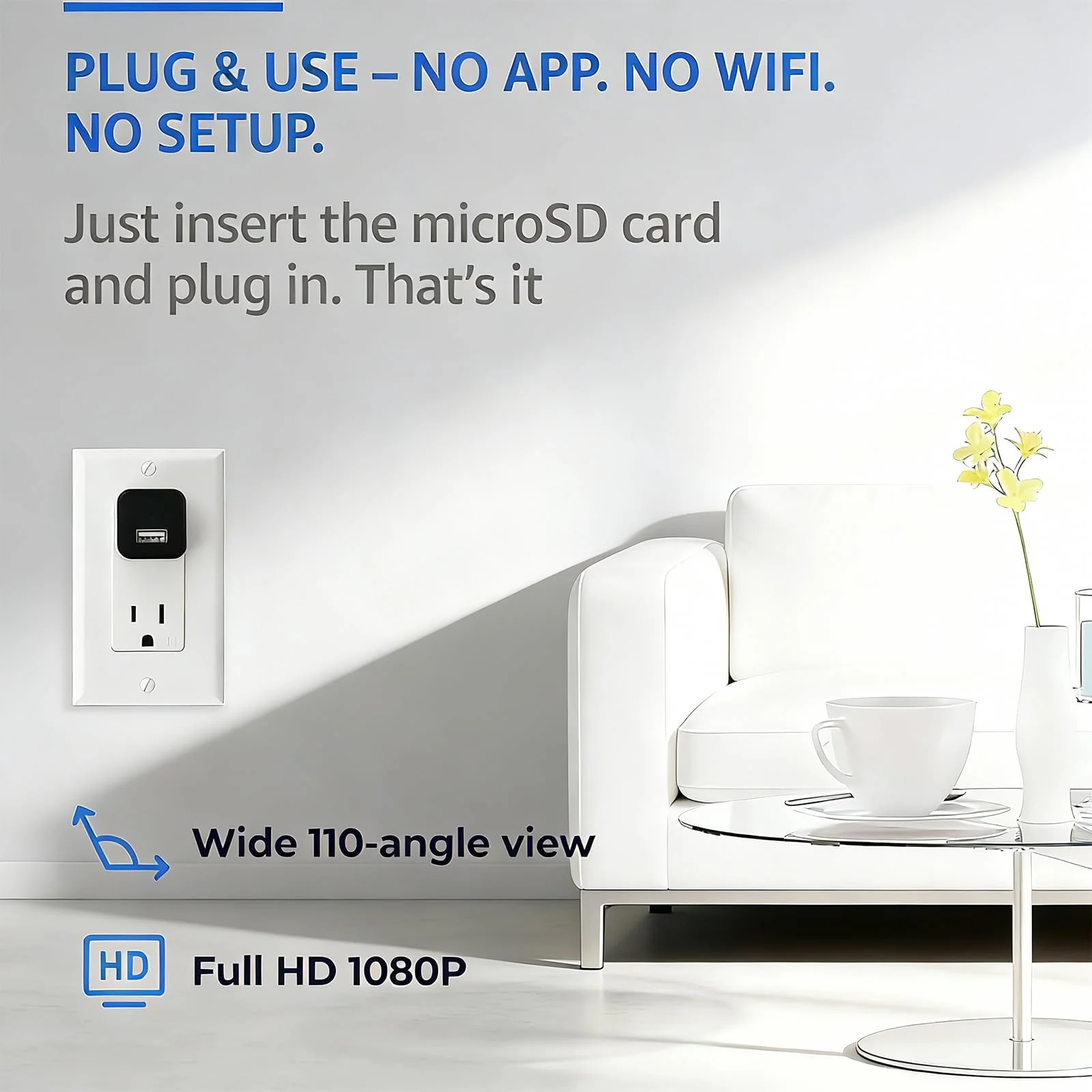 PATTERSON Hidden Camera Spy Cam 1080P - USB Charger Full HD No-WiFi Security Cam with Plug-in Power & Local Storage, Motion Detection & Night Vision, Ideal for Pet, Baby & Home Security Monitoring - Image 3