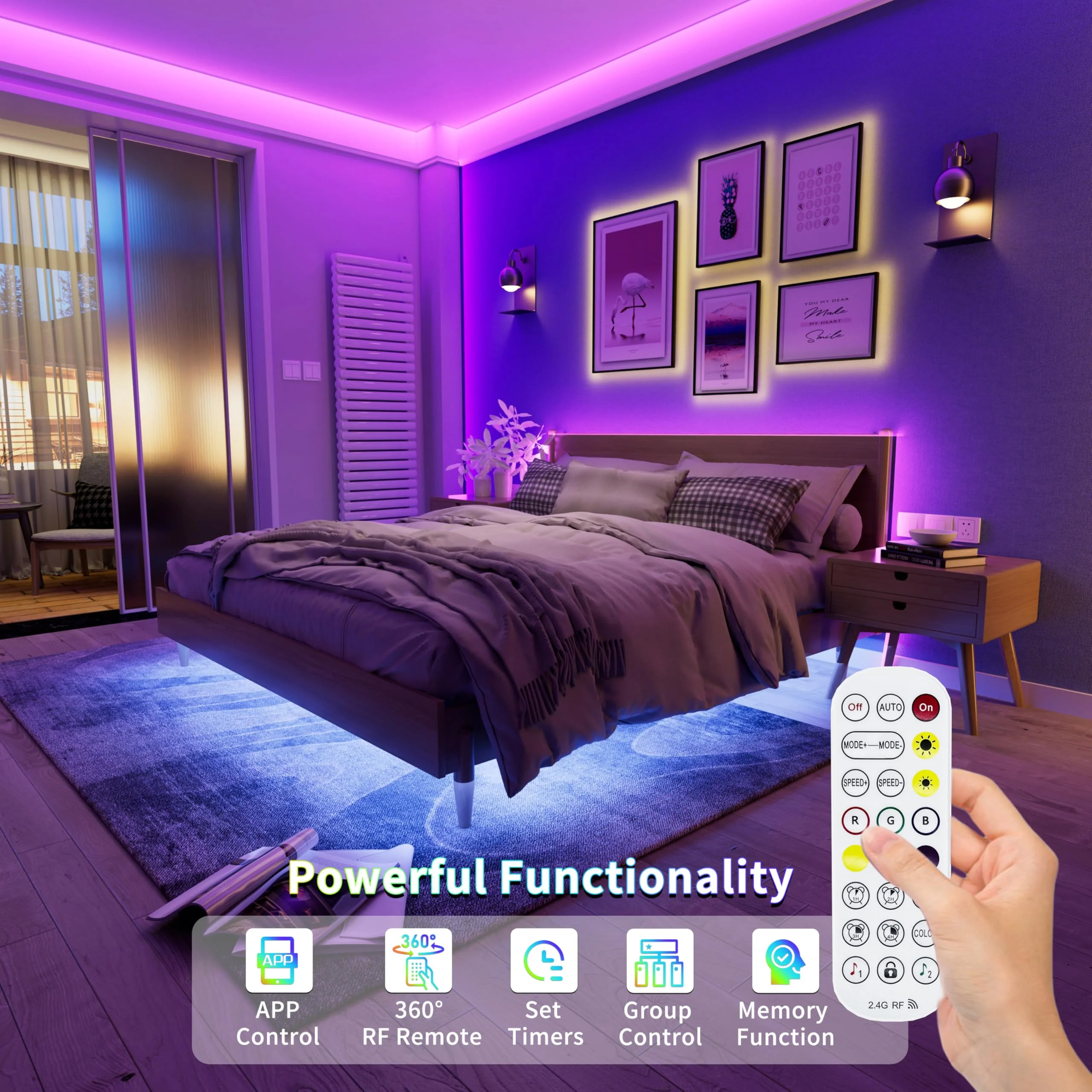 PAUTIX 5V USB COB RGB LED Strip Light 9.84ft/3m Color Changing Light Strips,TV Backlight Multicolor Flexible Under Cabinet Tape Lights with Bluetooth Control for Bedroom,Kitchen,Home DIY Lighting USB5V RGB/9.84ft - Image 3