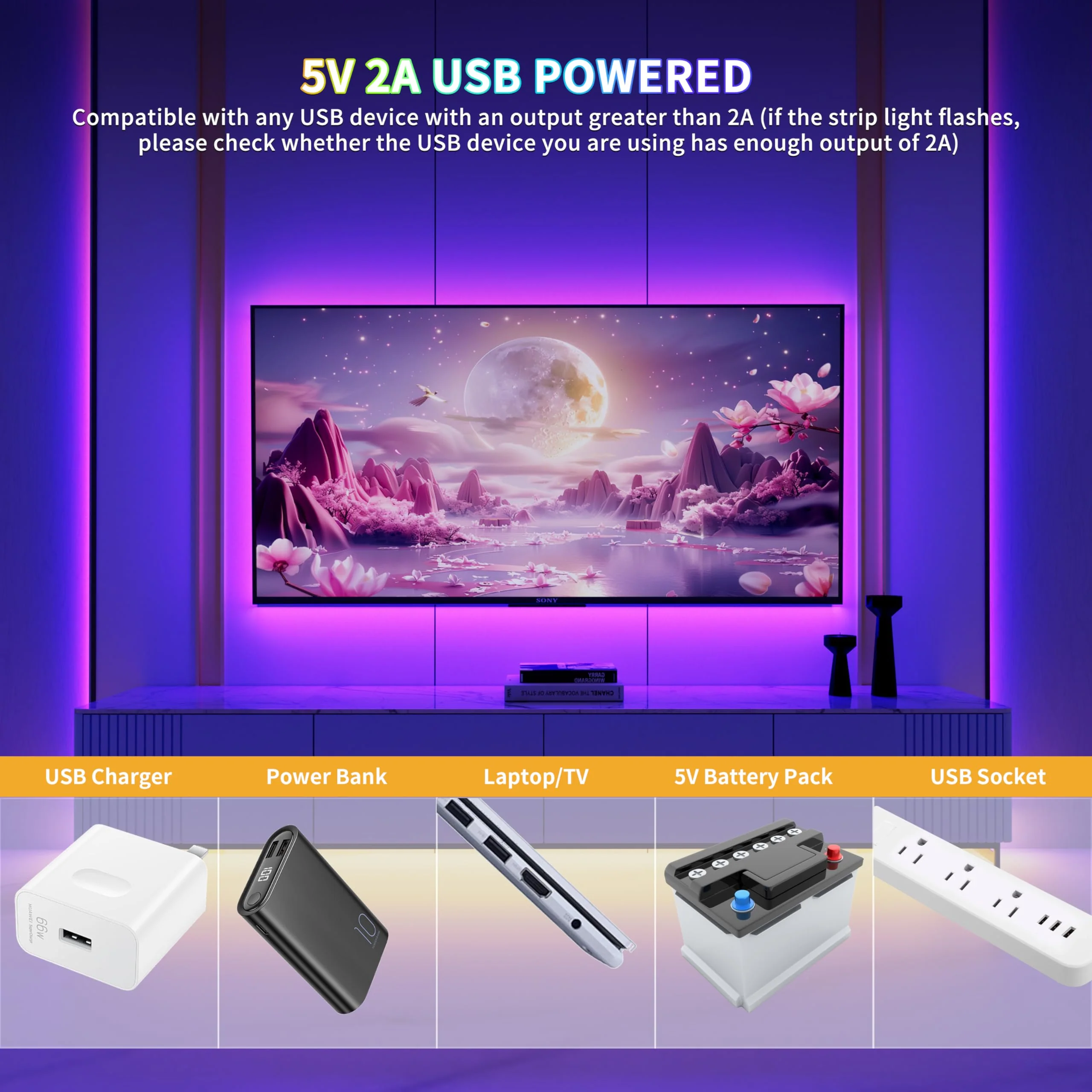 PAUTIX 5V USB COB RGB LED Strip Light 9.84ft/3m Color Changing Light Strips,TV Backlight Multicolor Flexible Under Cabinet Tape Lights with Bluetooth Control for Bedroom,Kitchen,Home DIY Lighting USB5V RGB/9.84ft - Image 6
