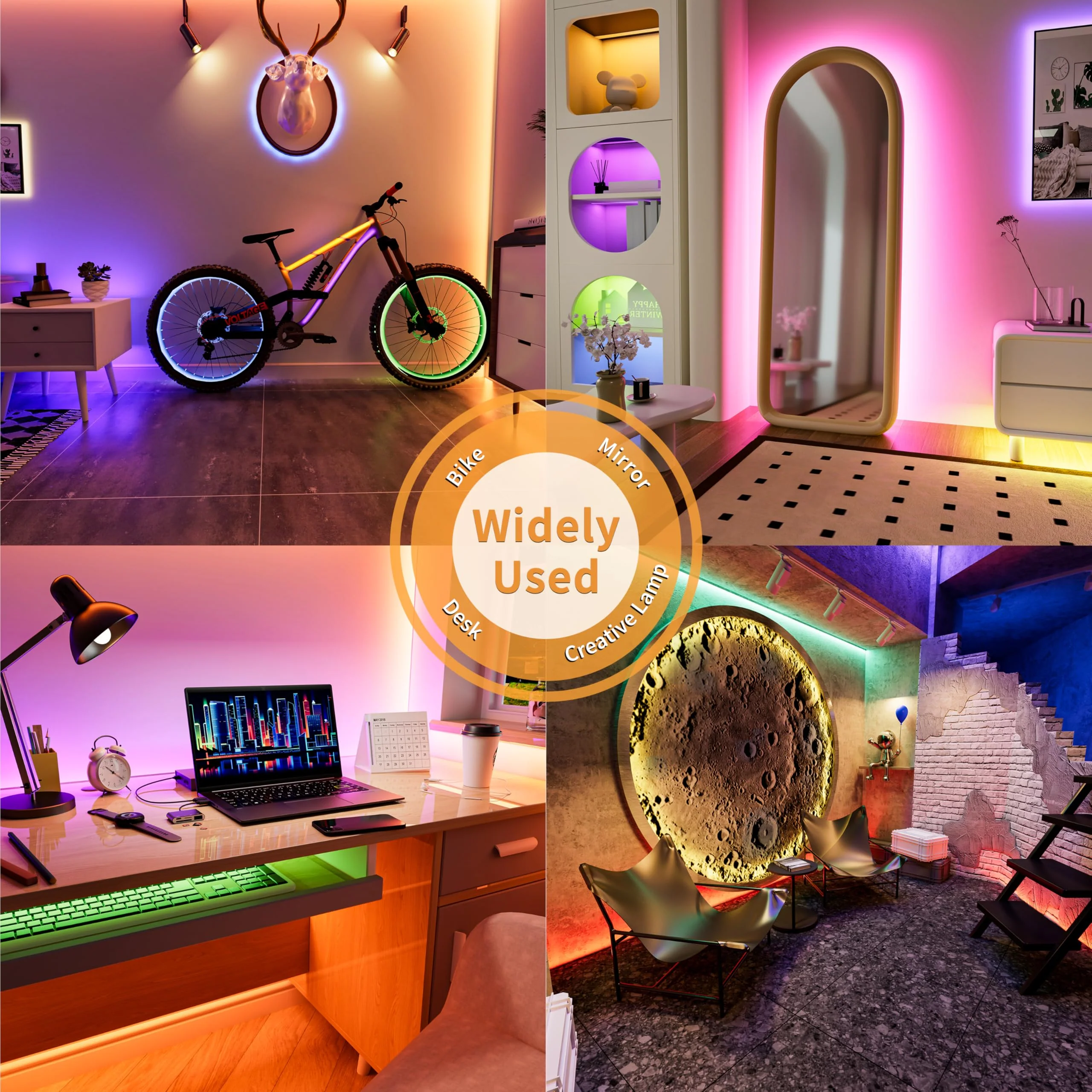 PAUTIX 5V USB COB RGB LED Strip Light 9.84ft/3m Color Changing Light Strips,TV Backlight Multicolor Flexible Under Cabinet Tape Lights with Bluetooth Control for Bedroom,Kitchen,Home DIY Lighting USB5V RGB/9.84ft - Image 7