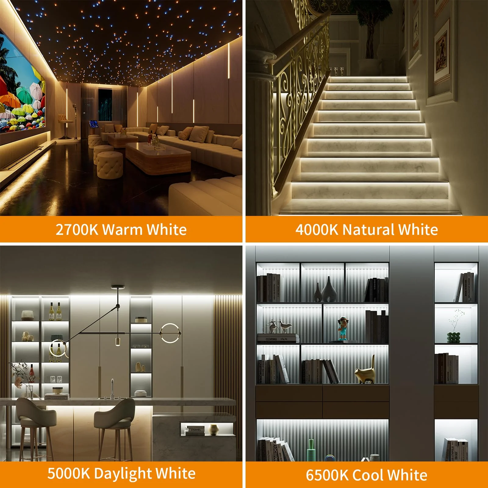 PAUTIX CCT COB LED Strip Light White Tunable 3200LEDs,CRI90+ 16.4ft/5m Dimmable 2700K-6500K 24V LED Tape Lights Kit,Work with Alexa/Google Assistant,for Under Cabinet Bedroom Kitchen DIY Lighting 2700K-6500K/16.4ft(Support Voice Activation) - Image 6