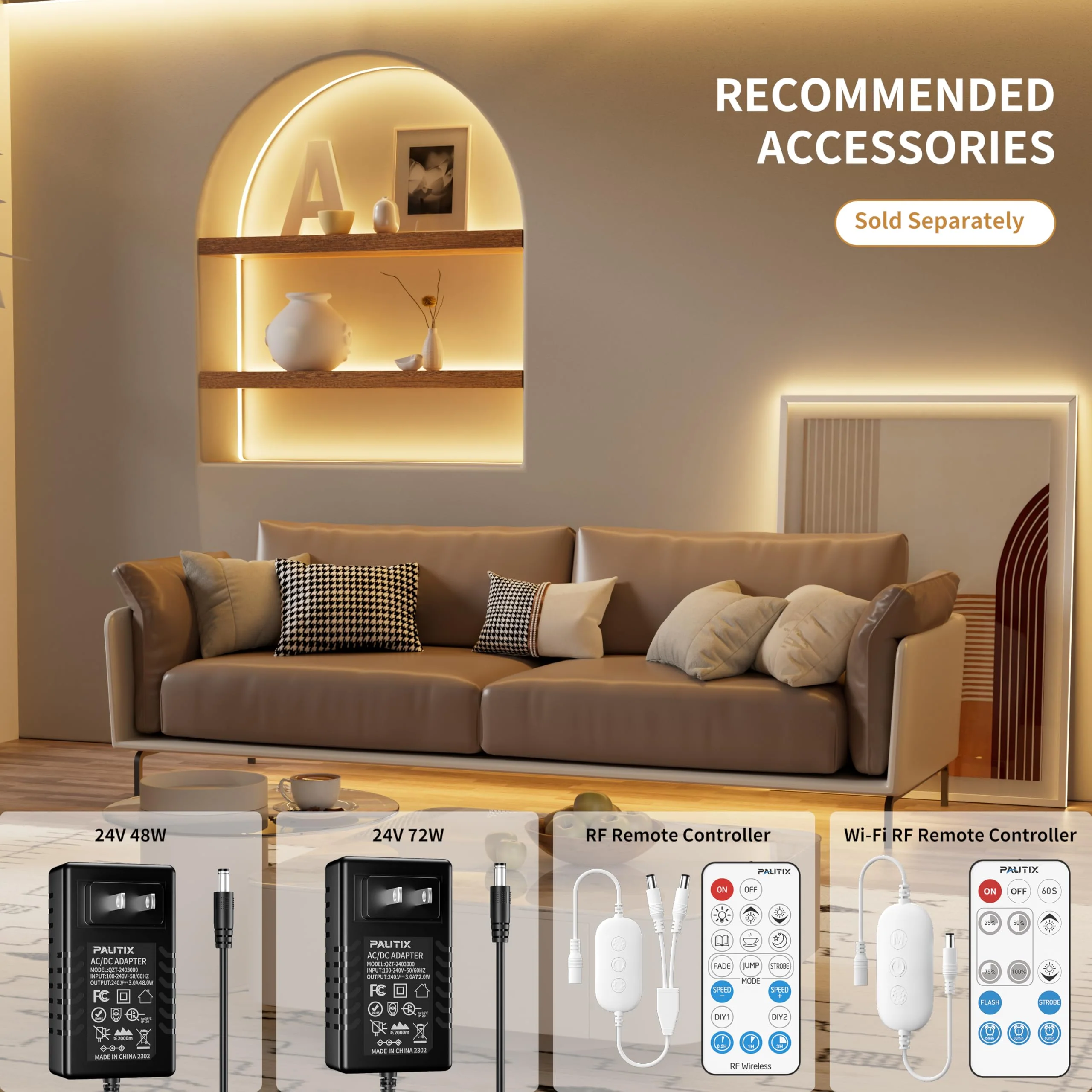 PAUTIX COB LED Strip Light 20ft/6.1m 3087LEDs Warm White 2000K CRI90+ High Lumen,DC24V Flexible LED Tape for Cabinet Home DIY Lighting Projects with 1pcs COB Connector Wire(Power Supply Not Included) 2000K/20ft - Image 6