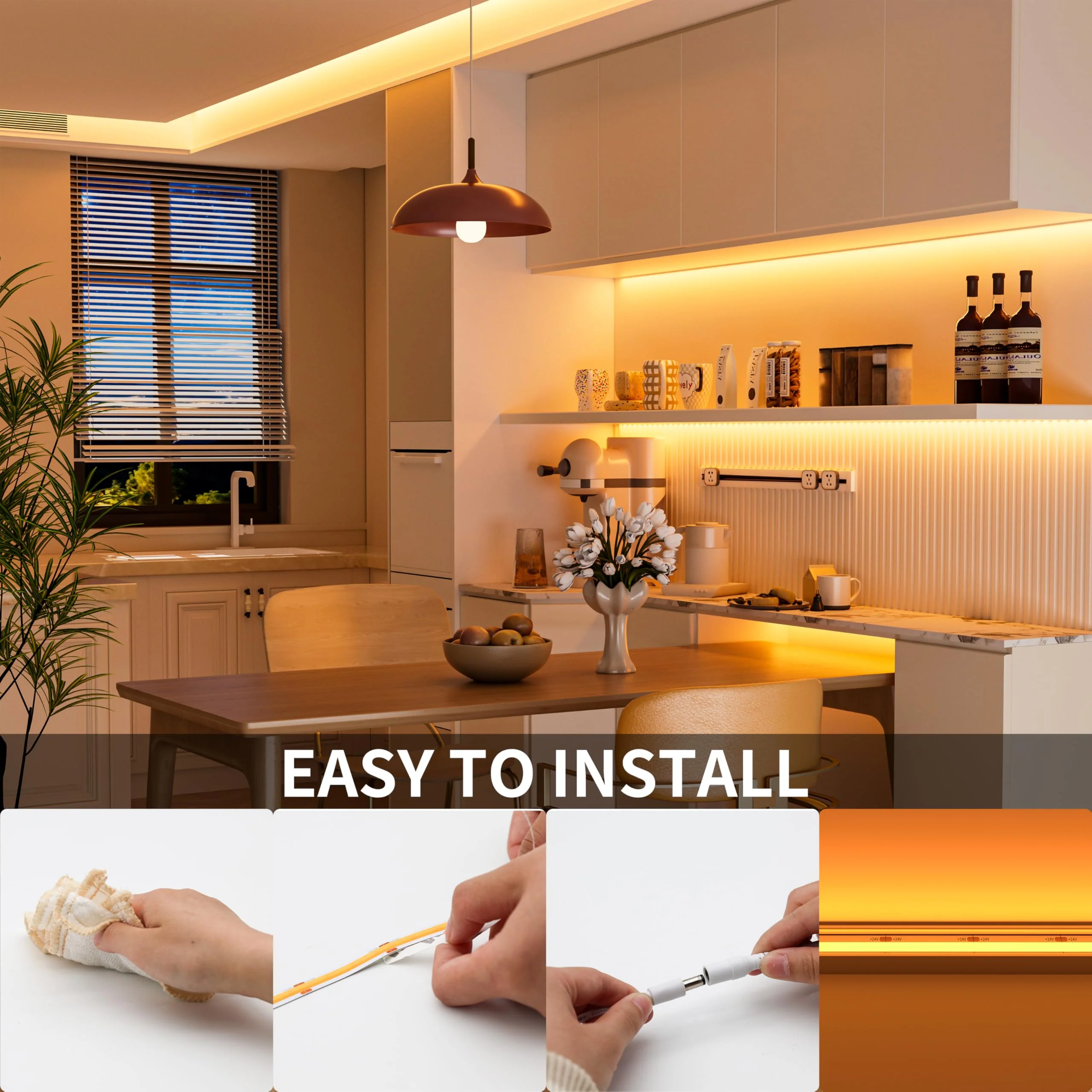 PAUTIX COB LED Strip Light 20ft/6.1m 3087LEDs Warm White 2000K CRI90+ High Lumen,DC24V Flexible LED Tape for Cabinet Home DIY Lighting Projects with 1pcs COB Connector Wire(Power Supply Not Included) 2000K/20ft - Image 9