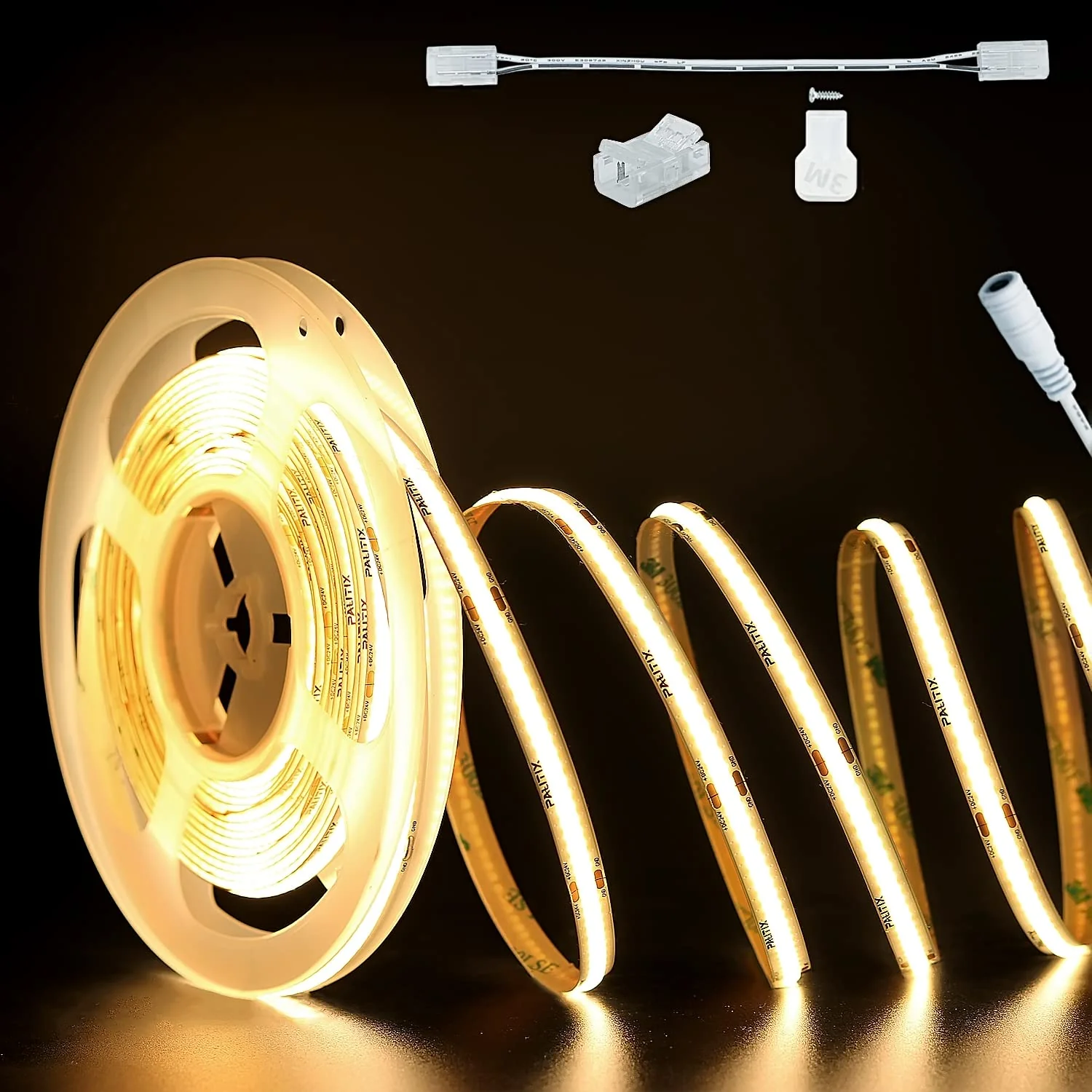 PAUTIX COB LED Strip Light 32.8ft/10m 5040LEDs Warm White 2700K,High Lumen Flexible CRI93+ LED Tape Super Bright DC24V,for Cabinet Home DIY Lighting Projects(Power Supply & Controller Not Included) 2700K/32.8ft