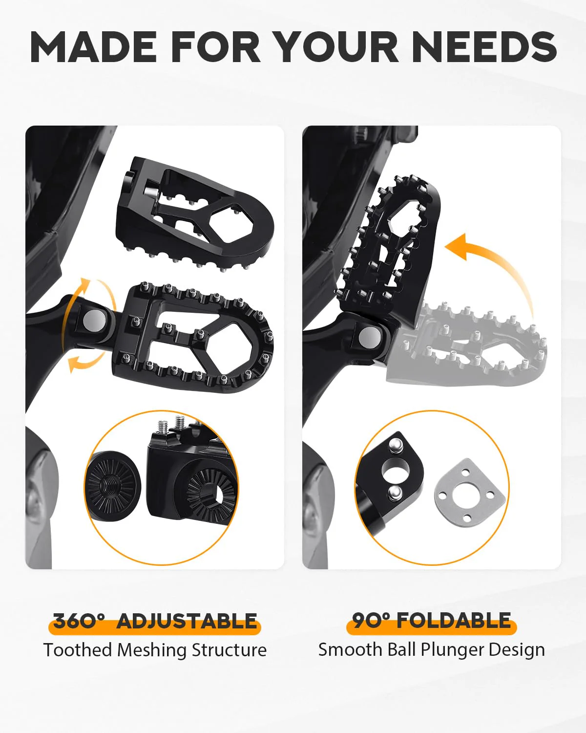 PBYMT CNC Wide Foot Pegs 360° Roating, Stainless Steel Joint MX Chopper Bobber Style Fit For Harley Davidson Dyna 1993-2017, Fatboy 1990-2017, Iron 883 2009-2017, Sportster 883 - Image 3