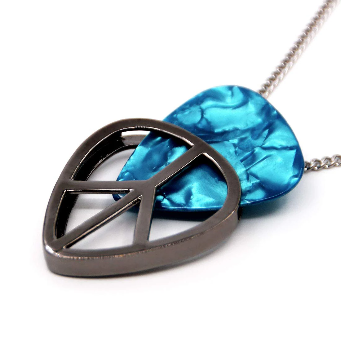 Peace Shaped Guitar Pick Holder Necklace for Guitarists/Guitar Picks Keeper Storage Pendant Necklace Stainless Steel Music Lovers Musicians Gifts Metal Black