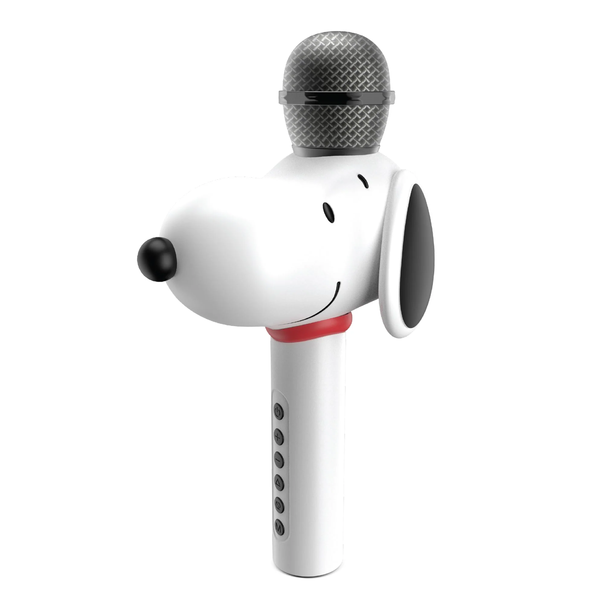 Peanuts Snoopy Bluetooth Karaoke Microphone – Wireless Speaker with Sound Effects, FM Radio, Onboard Controls & Rechargeable Battery – Vintage Inspired Design White