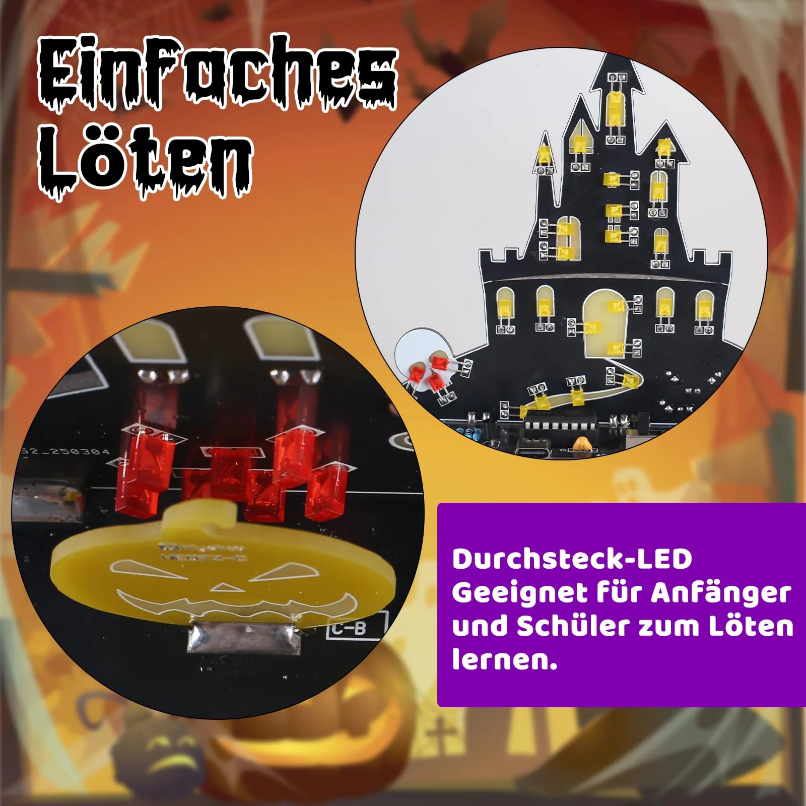 PEMENOL Halloween Burg Löt bausatz Musik Kürbis Skelett Leuchte Elektronik bausatz Atmende LED-Effekte Mit USB-Kabel Halloween Dekoration Party Deko Geschenk - Image 5