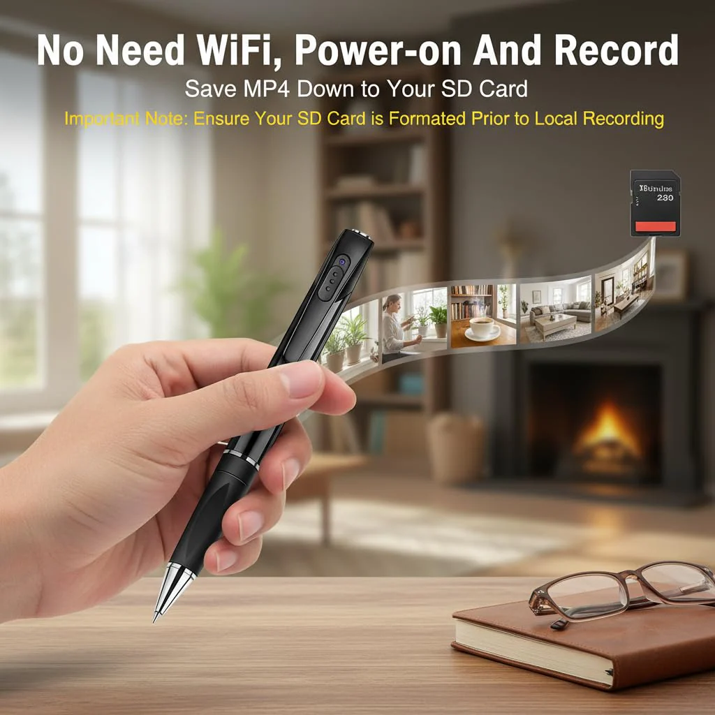 Pen Camera Writing Pen 1080P Short Focal Length Camera 100-degree Angle Pet Monitor, Local Storage, Built-in Battery, WiFi Remote Viewing -No Audio - Image 3