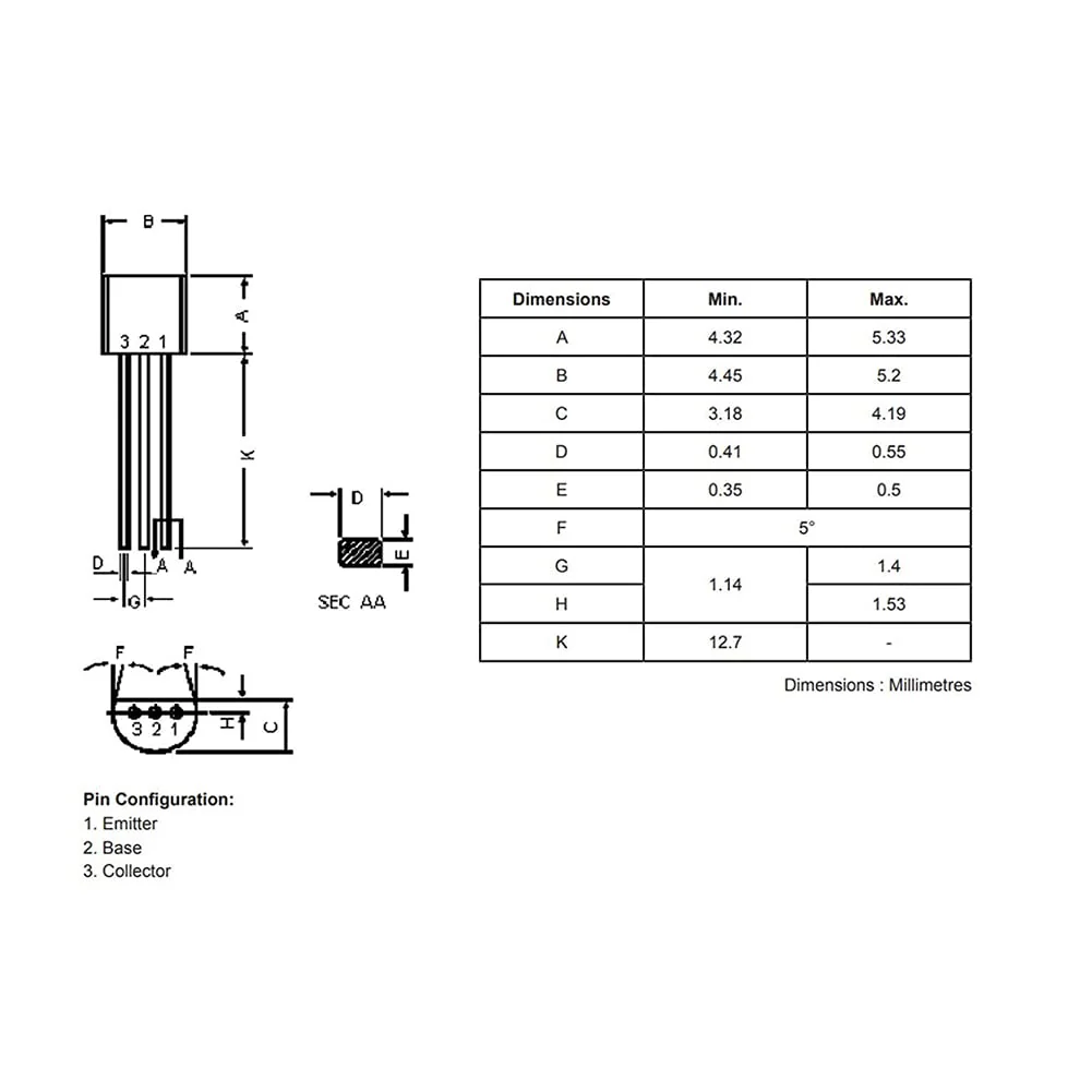 PENGLIN Pack of 100 (Pack of 50 BC547 + 50 BC557) NPN PNP Bipolar PBP Low Power Transistors 100mA 3-Pin - Image 4