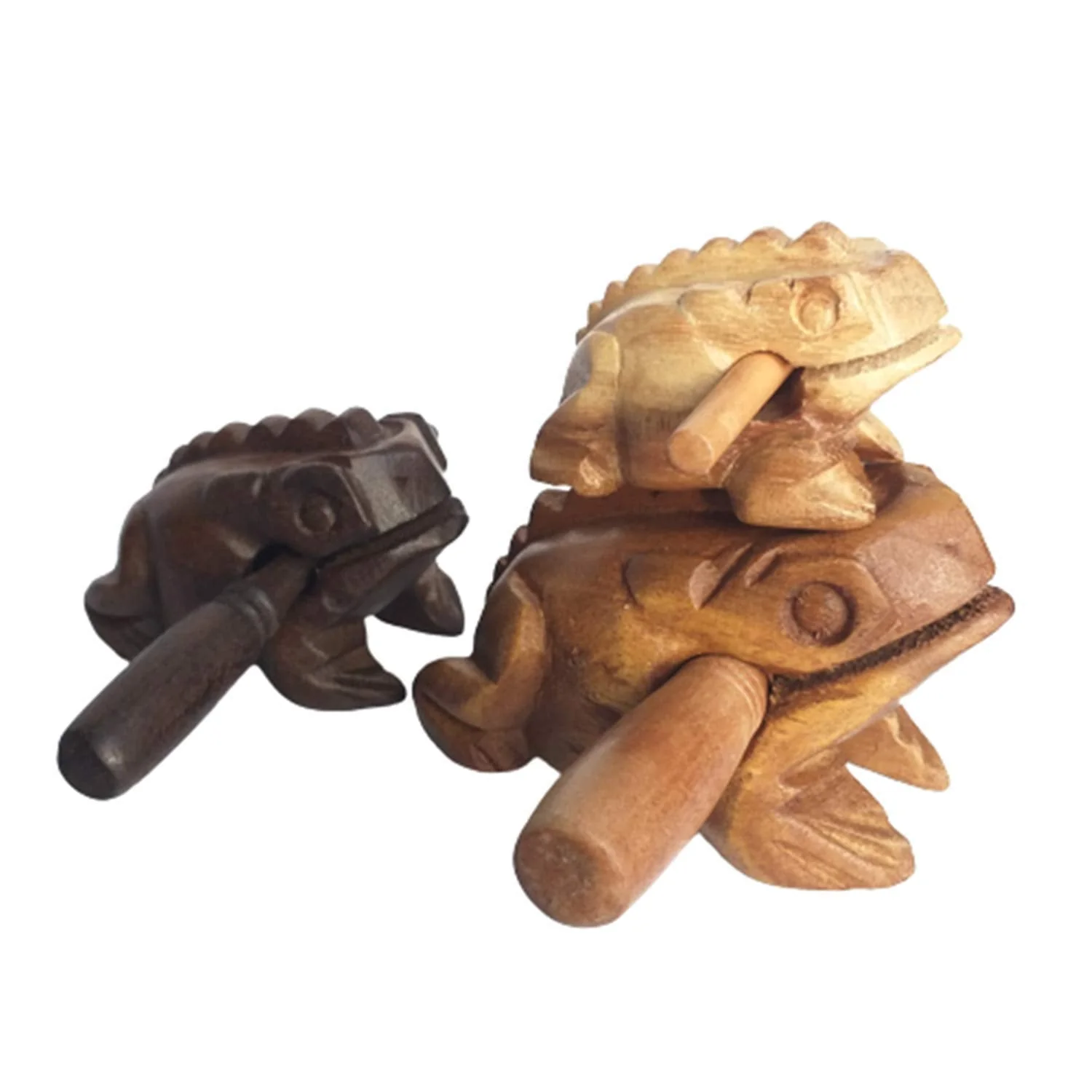 Percussion Instruments Wooden Frog Medium Size 4.8 Inch, 4 Inch and 3 Inch Family Wood Frog Guiro Rasp Musical Instrument Tone Block Musical Instrument Home Office Decoration