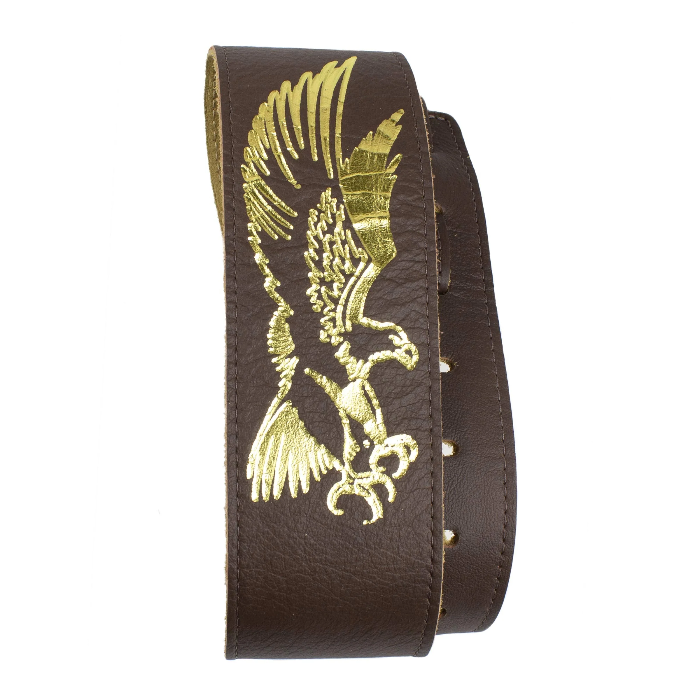 Perri's Leathers, Banjo Flying Eagle Guitar Strap, Polyester and Plastic Combined, Brown, Foil Embosed, Anti-Slip, Classic, Suitable for Each Level, Standard, Compatible with All Button Lock Systems 44.5" to 53" Flying Eage Brown