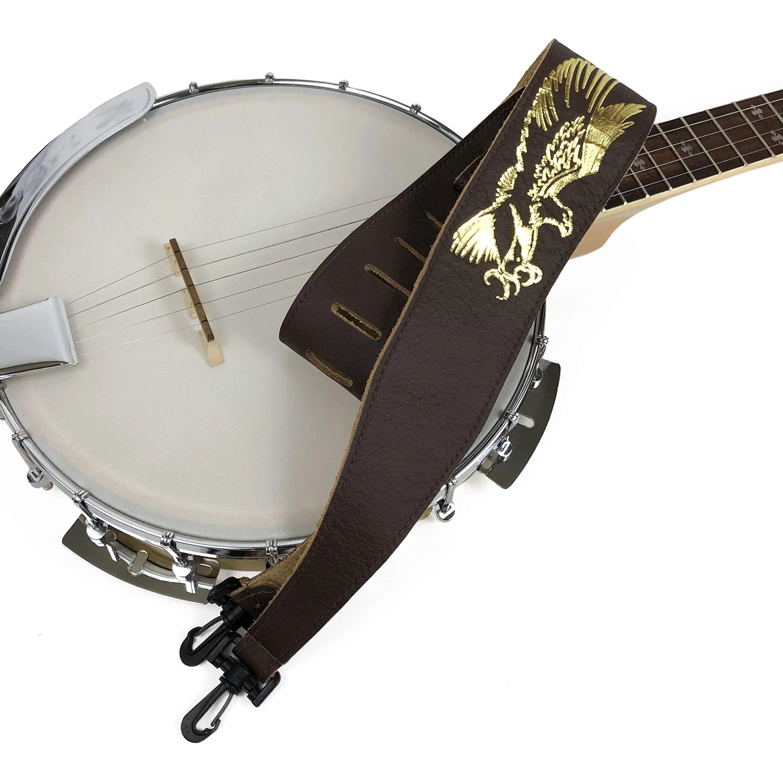 Perri's Leathers, Banjo Flying Eagle Guitar Strap, Polyester and Plastic Combined, Brown, Foil Embosed, Anti-Slip, Classic, Suitable for Each Level, Standard, Compatible with All Button Lock Systems 44.5" to 53" Flying Eage Brown - Image 3