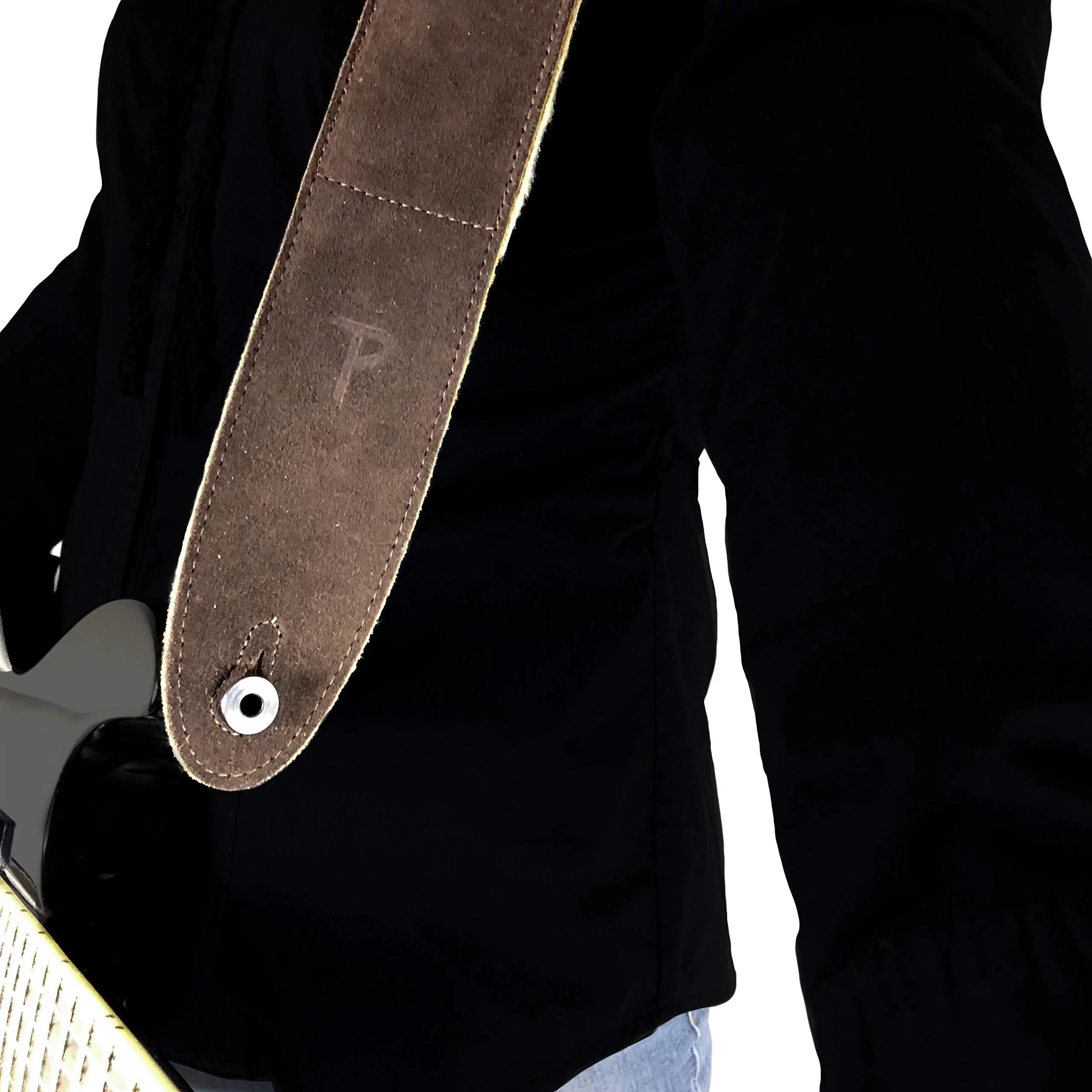 Perri's Leathers Suede Guitar Strap with Sheepskin Pad, Anti-Slip, Adjustable 41"–56", Compatible with All Guitars Brown - Image 5