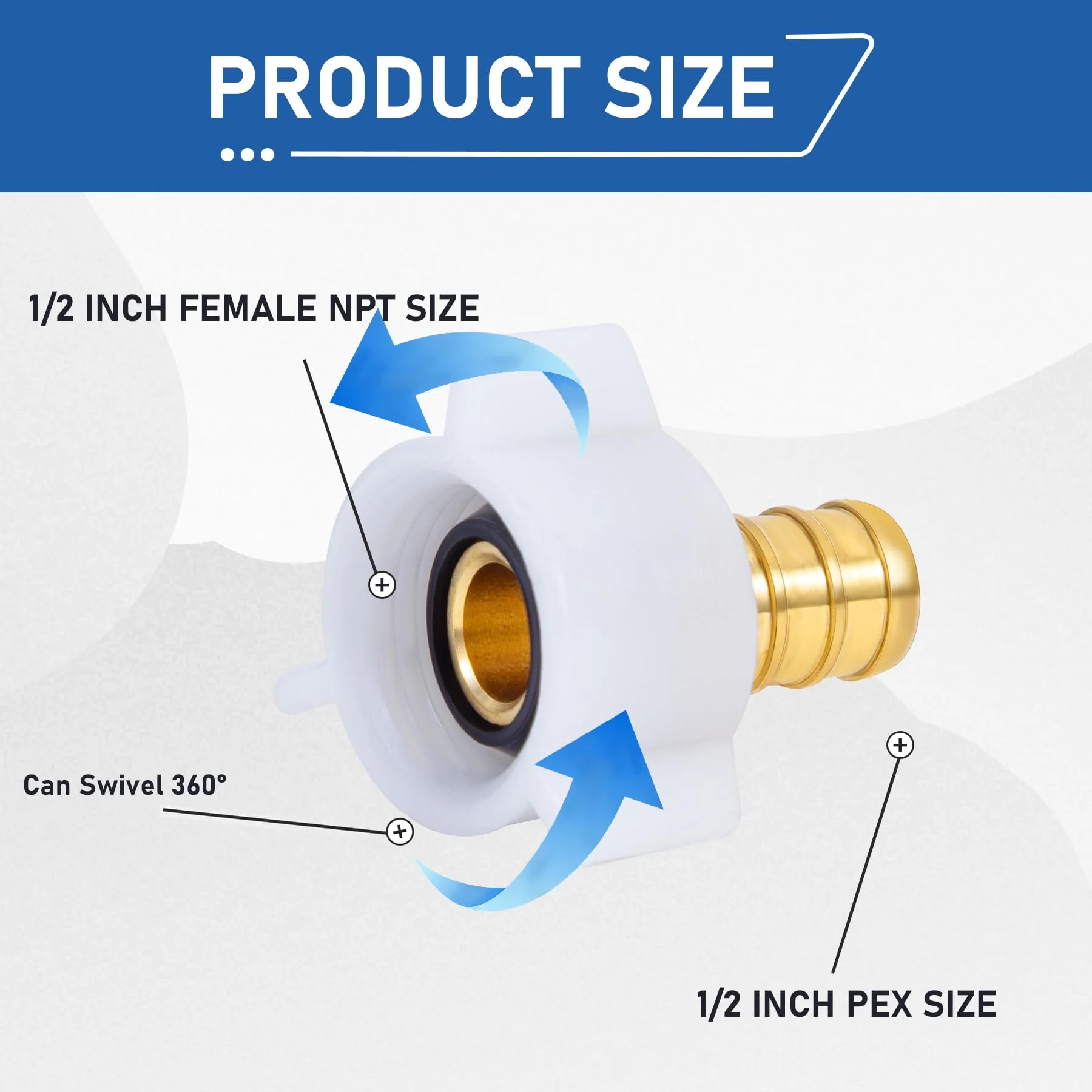 Pex 1/2" Pex x 1/2" Female NPT Swivel Adapter Barb Crimp Brass Fittings,PEX 1/2inch NPT Female Threaded Swivel Adapter NPSM Brass Crimp Fittings,for PEX Tubes(6PCS 1/2" Straight) 6PCS 1/2" Straight - Image 2
