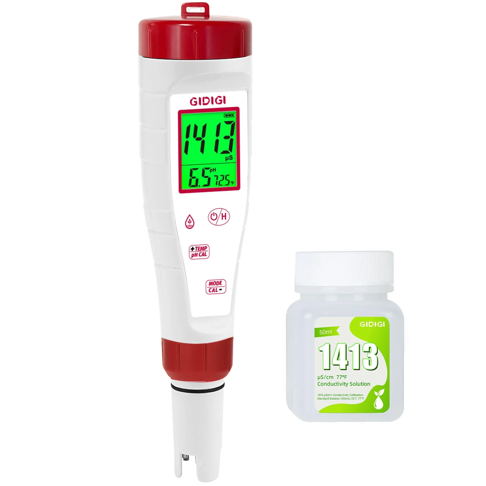 pH Meter for Hydroponic Water,Digital EC ppm Tester for Nutrients,pH TDS Reader 4 in 1 with 1413 μs/cm Calibration Solution,High-Sensitivity Backlit Display for Drinking Water,DWC,Indoor Plants 4 in 1 pH Meter with Calibration Solution