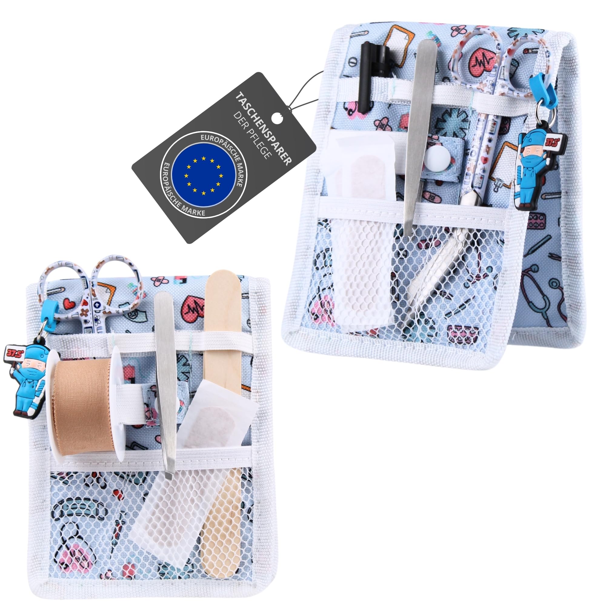 Ph Pro Heat Nurse Bag for Work with Magnet - Care Bag - Kankenhaus Accessories - Nurse Bag with Multifunctional Compartments - Nursing Organiser Blue and White