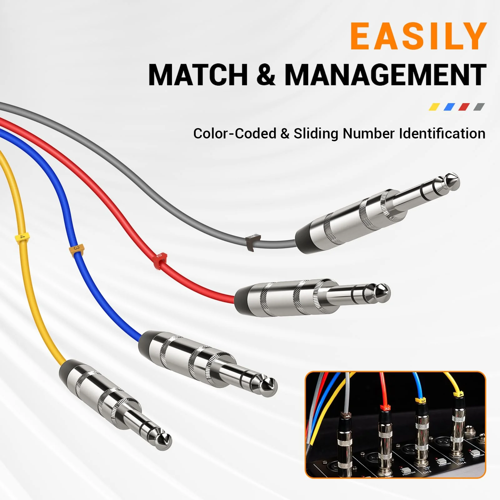 Phenyx Pro 4-Channel TRS Snake Cable, Color-Coded Patch w/24 AWG OFC Copper, 3 Ft Cable, 1/4" Audio Cable, TRS to TRS Balanced 1/4-Inch for Guitar, Bass & AMP (PCBL-QR4IN1-3) 3 Feet - Image 4