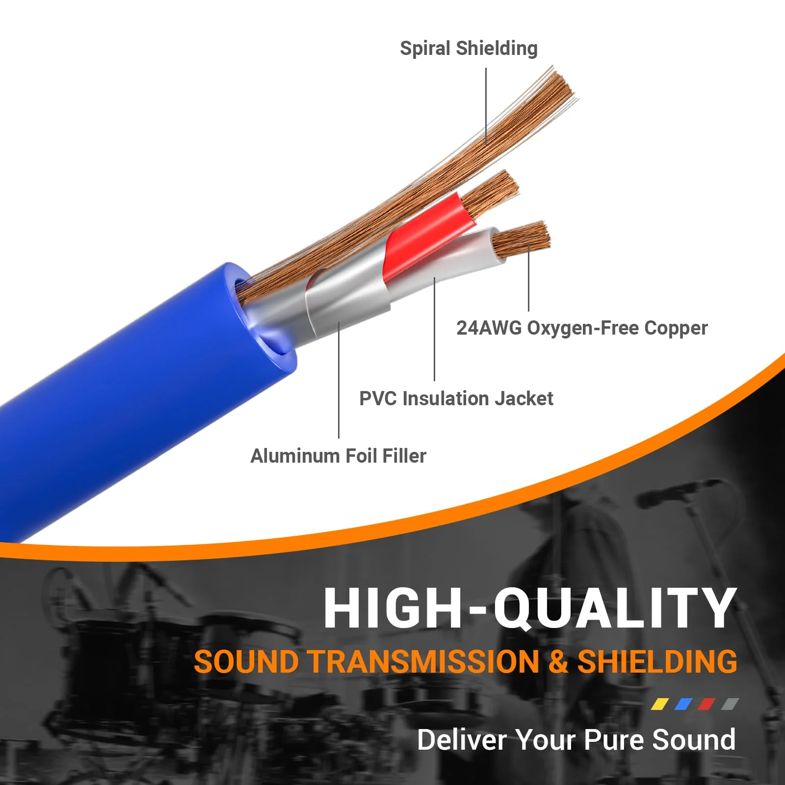 Phenyx Pro 4-Channel XLR Snake Cable, Color-Coded Male to Female Patch Wire w/OFC Copper, 6 Ft XLR Splitter Cable, Balanced Microphone Cable for DJ Mixers, IEM & Mic Systems (PCBL-4IN1-6) 6 Feet - Image 3