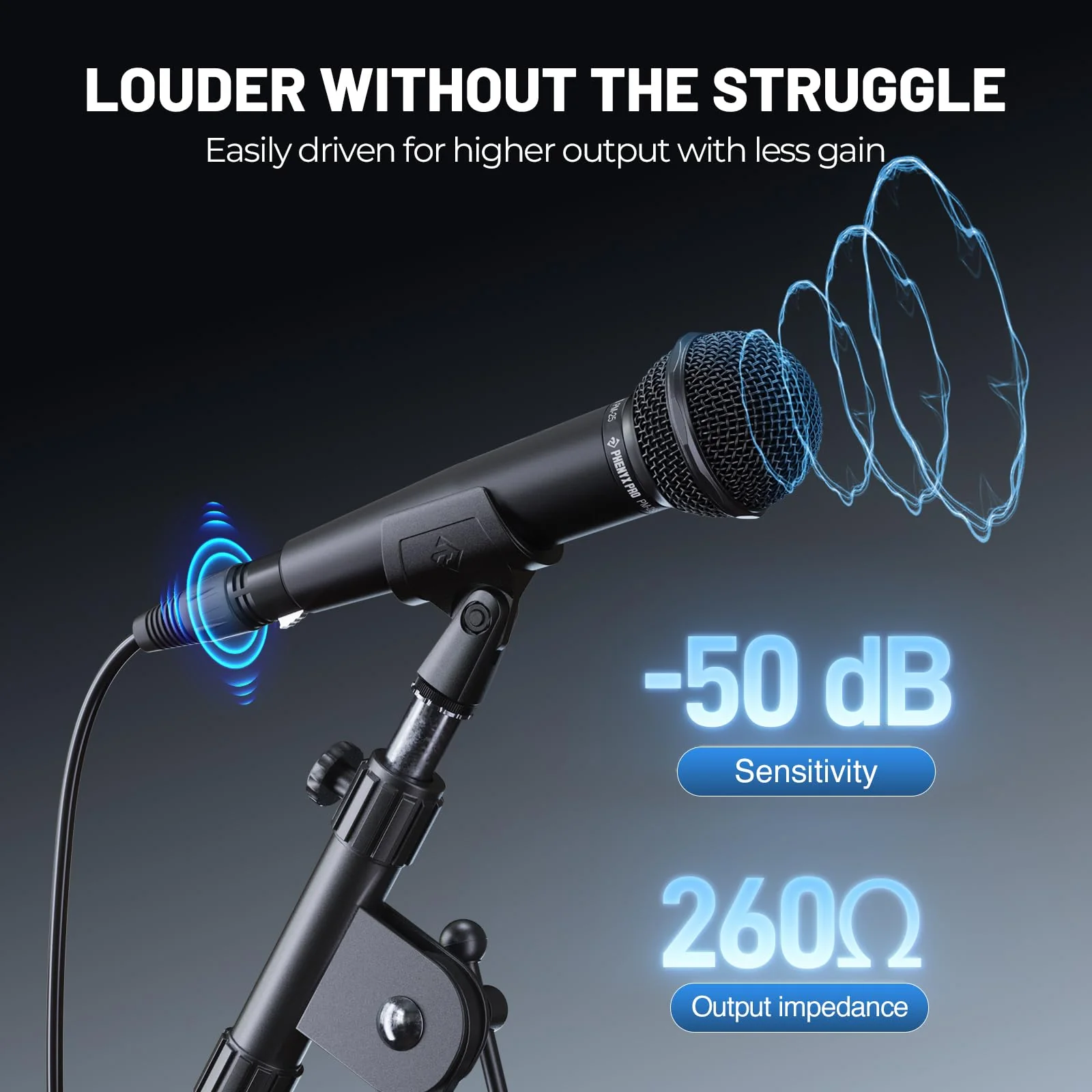 Phenyx Pro Dynamic Vocal Microphone, Cardioid Microphone with 16.4 ft XLR Cable, Mic Clip, Storage Bag, Wired Handheld Mic for Singing, Stage, Studio, Karaoke (PM-25) - Image 4
