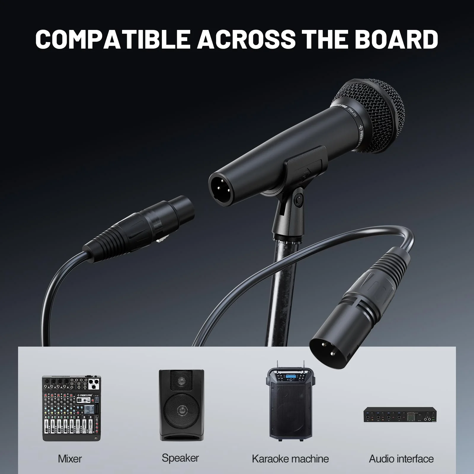 Phenyx Pro Dynamic Vocal Microphone, Cardioid Microphone with 16.4 ft XLR Cable, Mic Clip, Storage Bag, Wired Handheld Mic for Singing, Stage, Studio, Karaoke (PM-25) - Image 7