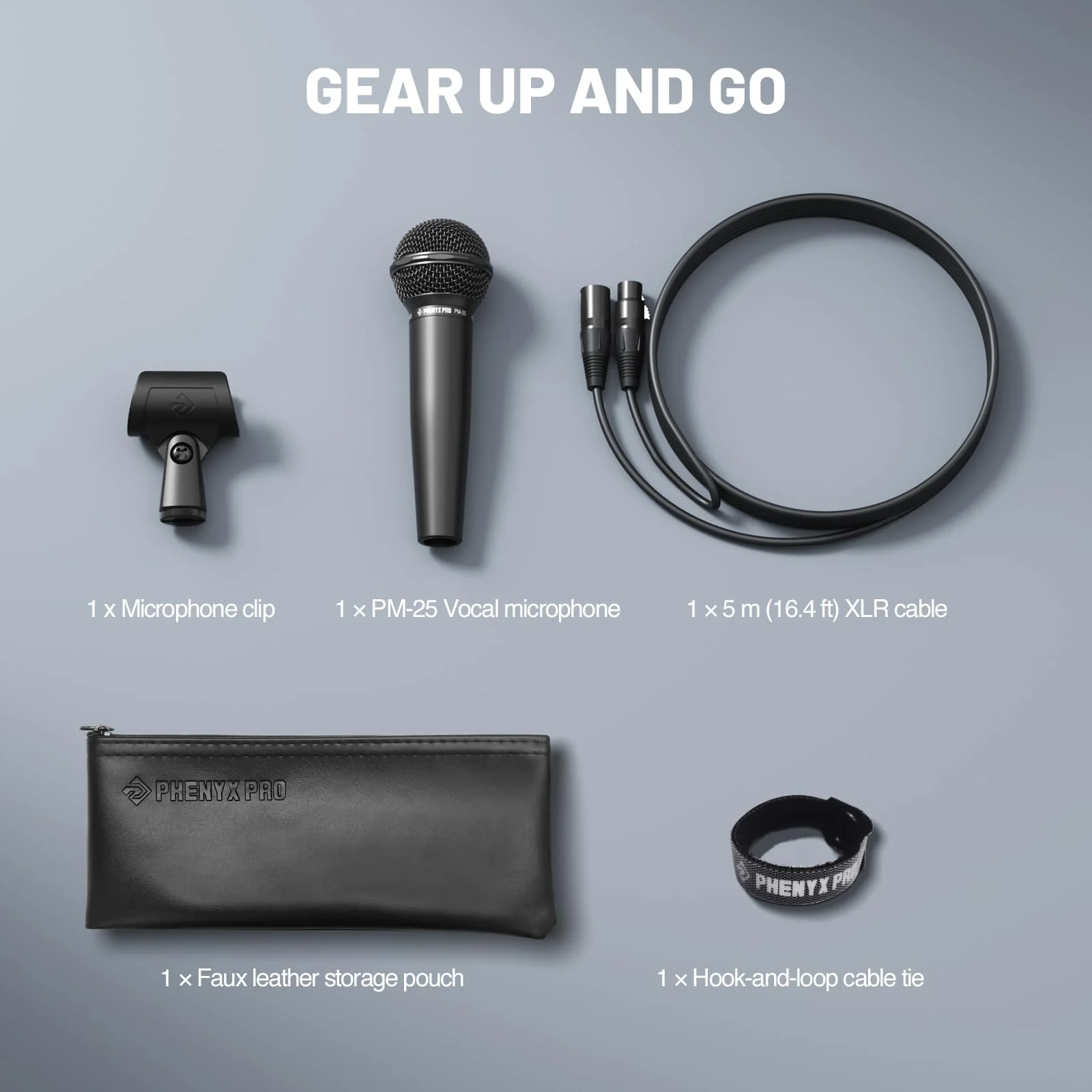 Phenyx Pro Dynamic Vocal Microphone, Cardioid Microphone with 16.4 ft XLR Cable, Mic Clip, Storage Bag, Wired Handheld Mic for Singing, Stage, Studio, Karaoke (PM-25) - Image 8