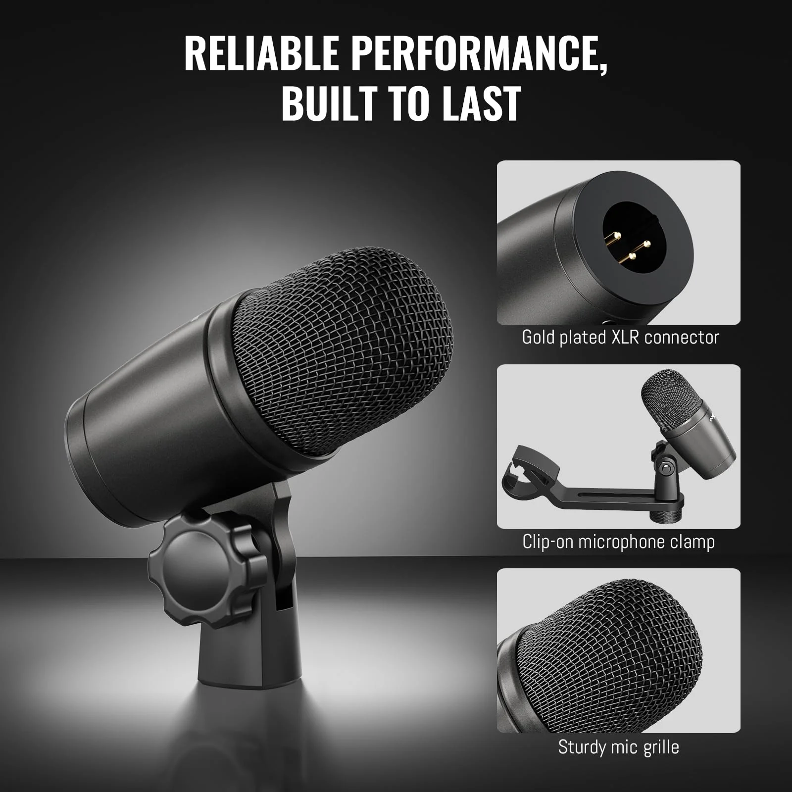 Phenyx Pro PDM34 Snare Drum Mic, Cardioid Dynamic Microphone with Clip-on Microphone Clamp, Integral Stand Mount, and Long-Lasting Metal Housing - Image 6
