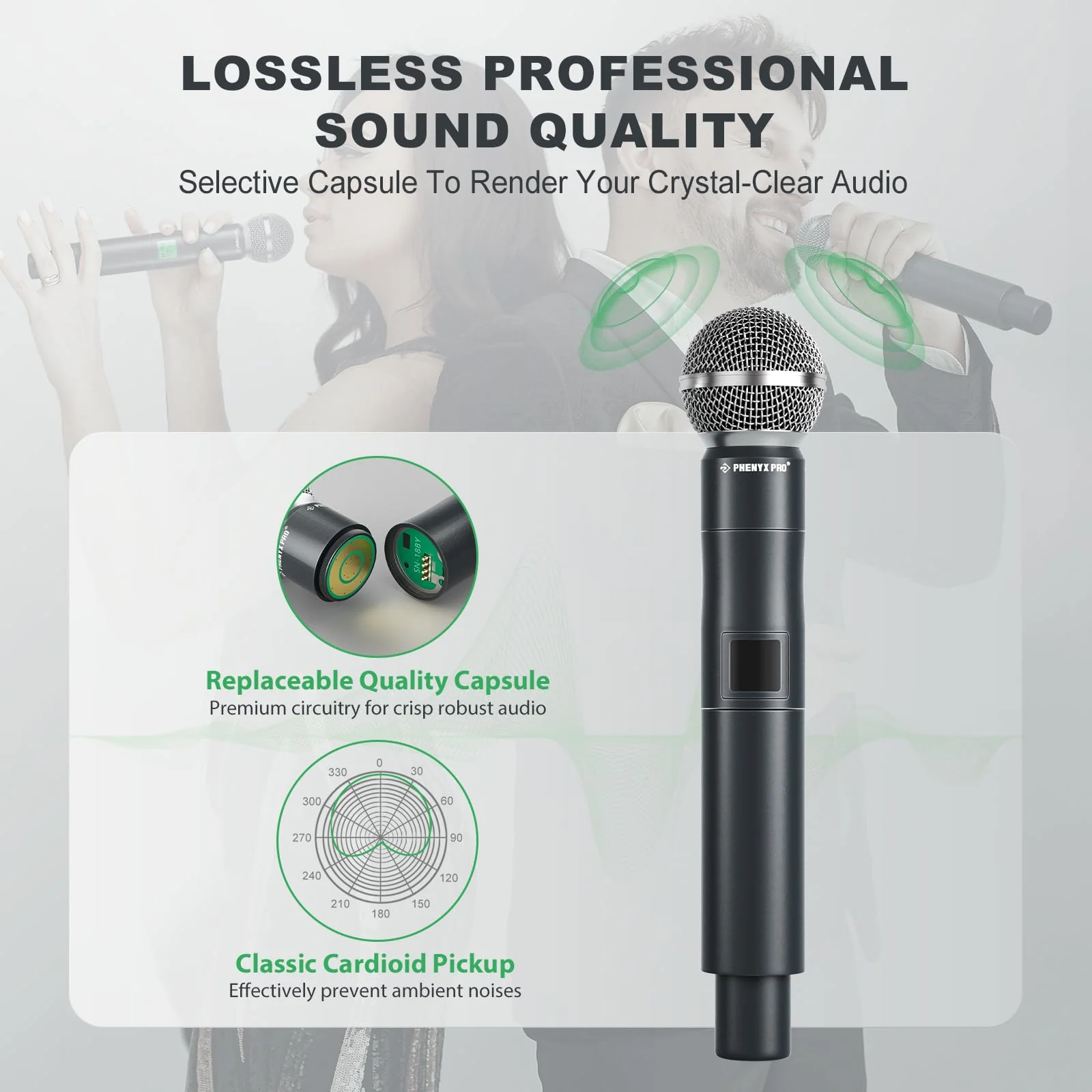 Phenyx Pro Professional Wireless Microphone, 541.9MHz UHF Dynamic Microphone, Metal Cordless Mic, Handheld Mic Transmitter for PTU-5000/PTU-4000 Series (PWH-5-541.9) - Image 3