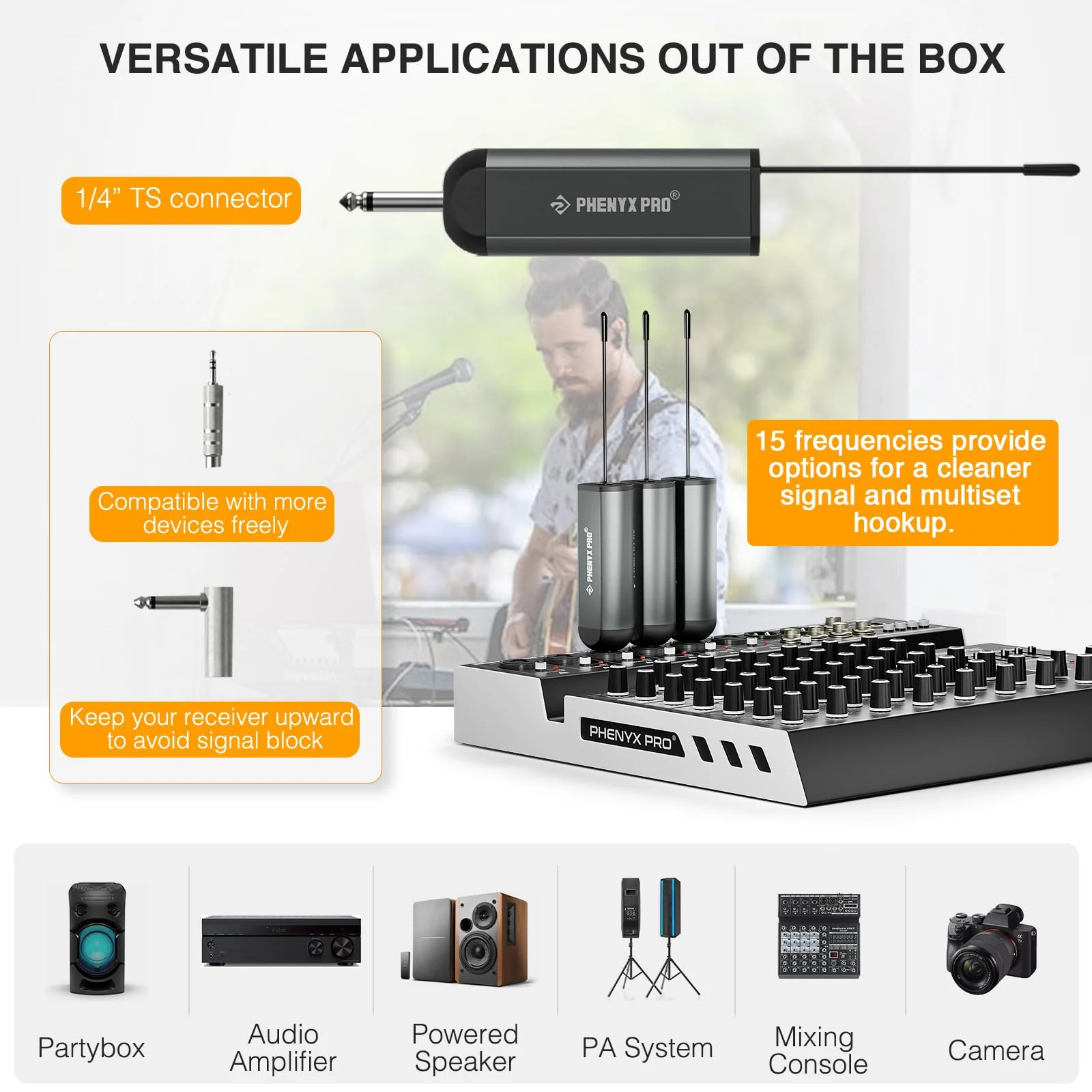 Phenyx Pro Single Digital Wireless Microphone System, w/Mini Receiver, Bodypack Transmitter,15 Channels in 900MHz UHF Band, Headset/Lapel Microphone for Karaoke, Singer, Church, Wedding (PDP-1-1B) - Image 6