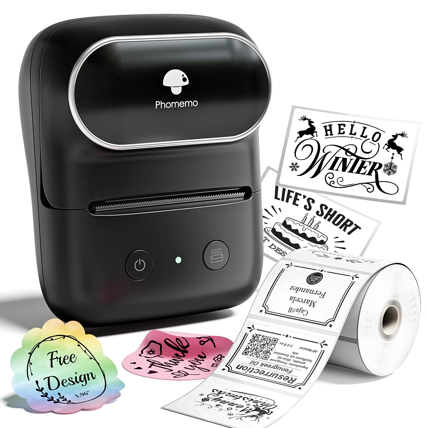 Phomemo Label Maker Machine- M108 Bluetooth Thermal Label Makers for Small Business, Home, Office, 2 Inch Barcode Label Printer with Multi Templates, for Address/Logo/Clothing Label, Black