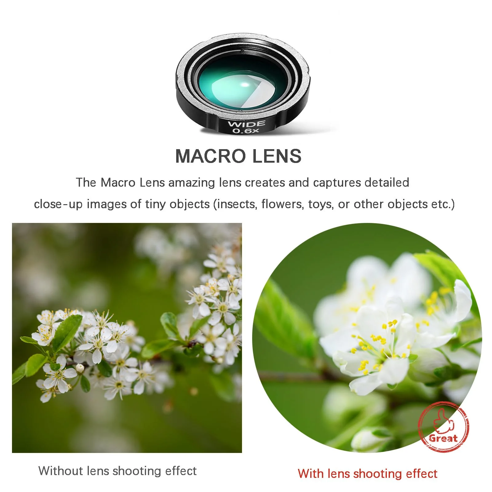 Phone Camera Lens Kit Upgraded Version Telephoto 28X Wide Angle 0.6X Macro 20X Fisheye 198° for Most Smartphones (Black) fisheye lens - Image 4