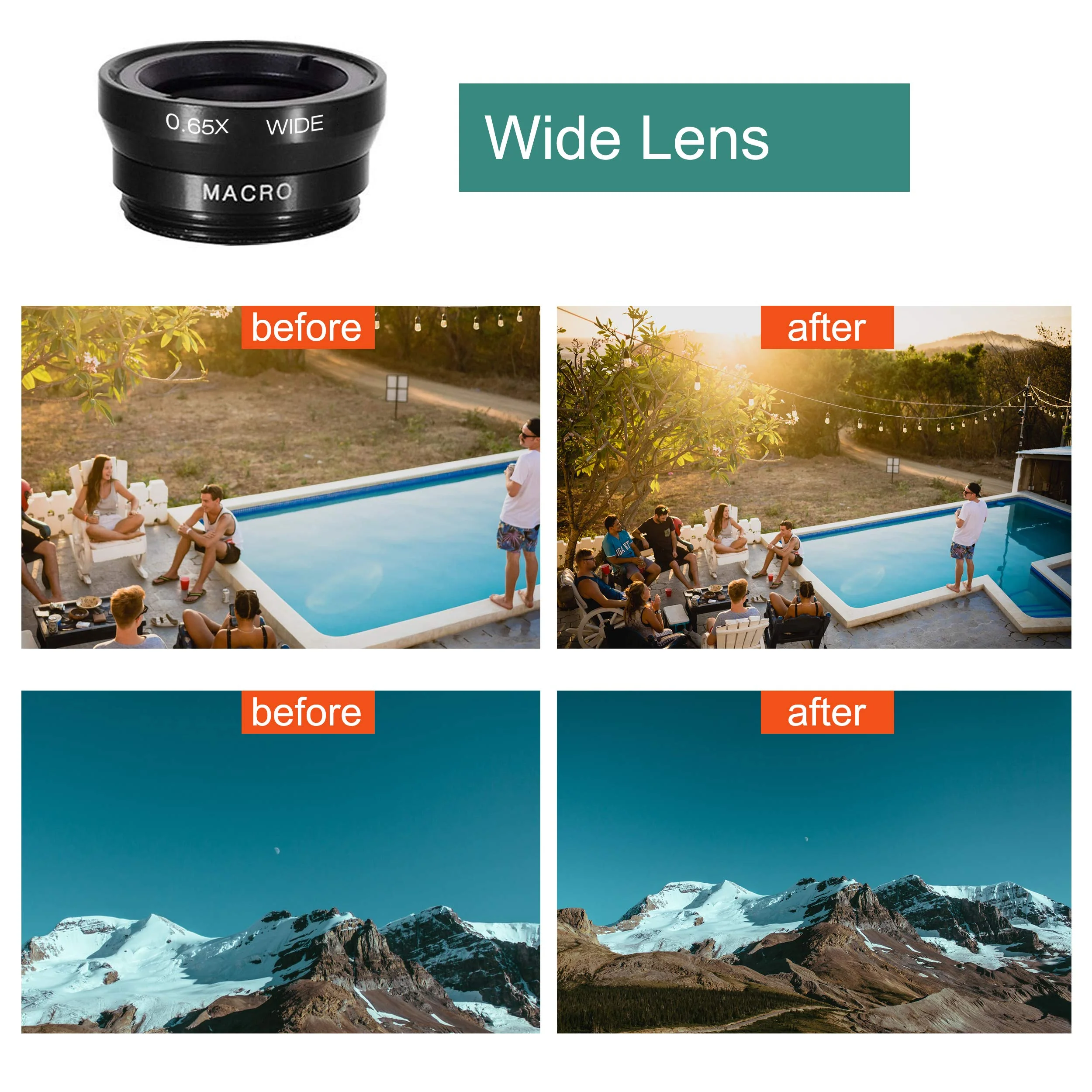 Phone Lens,by Ailun,3 in 1 Clip On 180 Degree Fish Eye Lens+0.65X Wide Angle+10X Macro Lens,Universal HD Camera Lens Kit for Mobile Phone,Cellphone,Smart Phone - Image 3