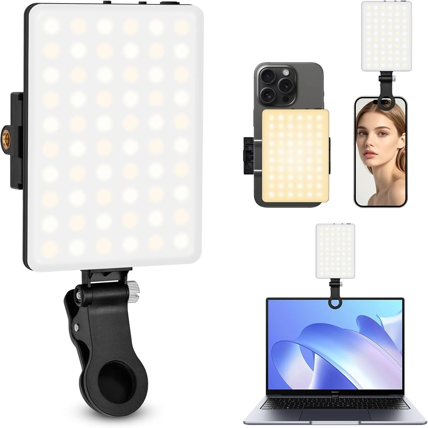Phone Light, Selfie Light for iPhone, High Power Rechargeable RGB Light for Video Recording, Upgraded Adjustable Multi Mode Retractable Clip Portable Light, TikTok, Makeup, Content Creator Light Black